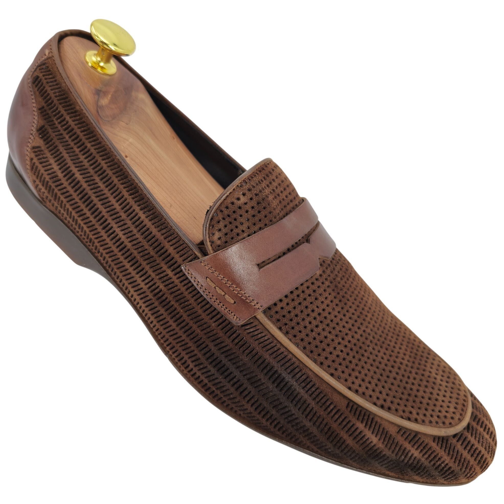 Mezlan Spain Brown Suede Calfskin Penny Loafers Men's