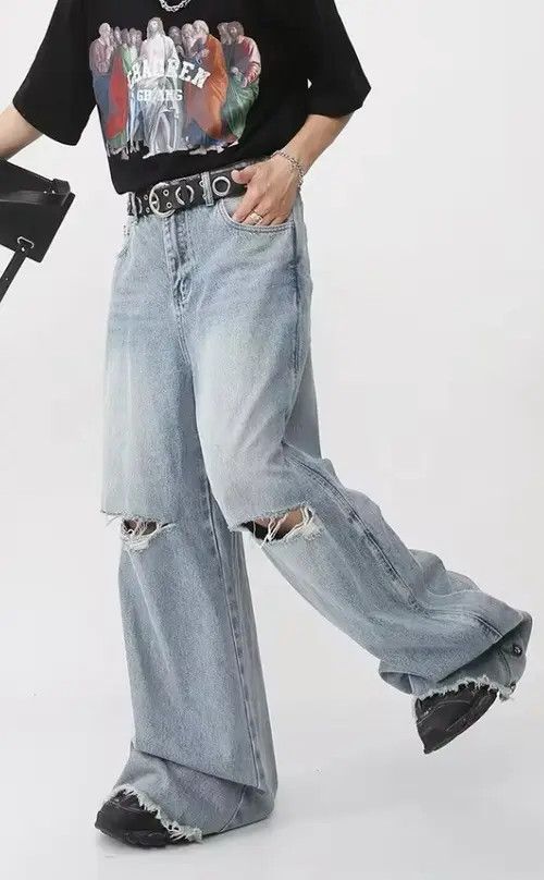 Japanese Brand Madoka x Misao Casual loose-fitting ripped denim trousers Size US 33 - 8 Thumbnail