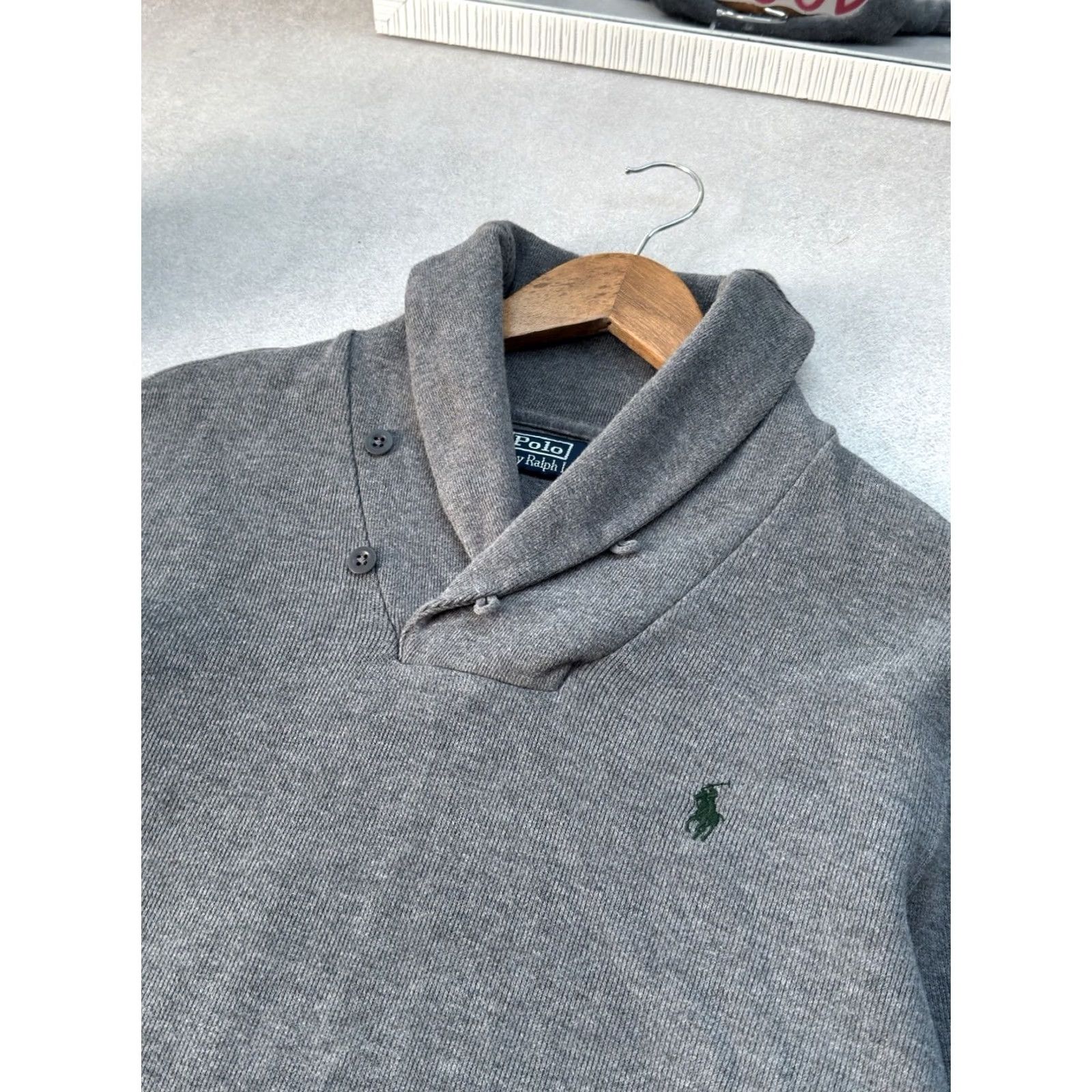 Polo Ralph Lauren VINTAGE Polo Ralph Lauren Shawl Collar Gray Cotton Sweater M Men Pullover Size US M / EU 48-50 / 2 - 3 Thumbnail