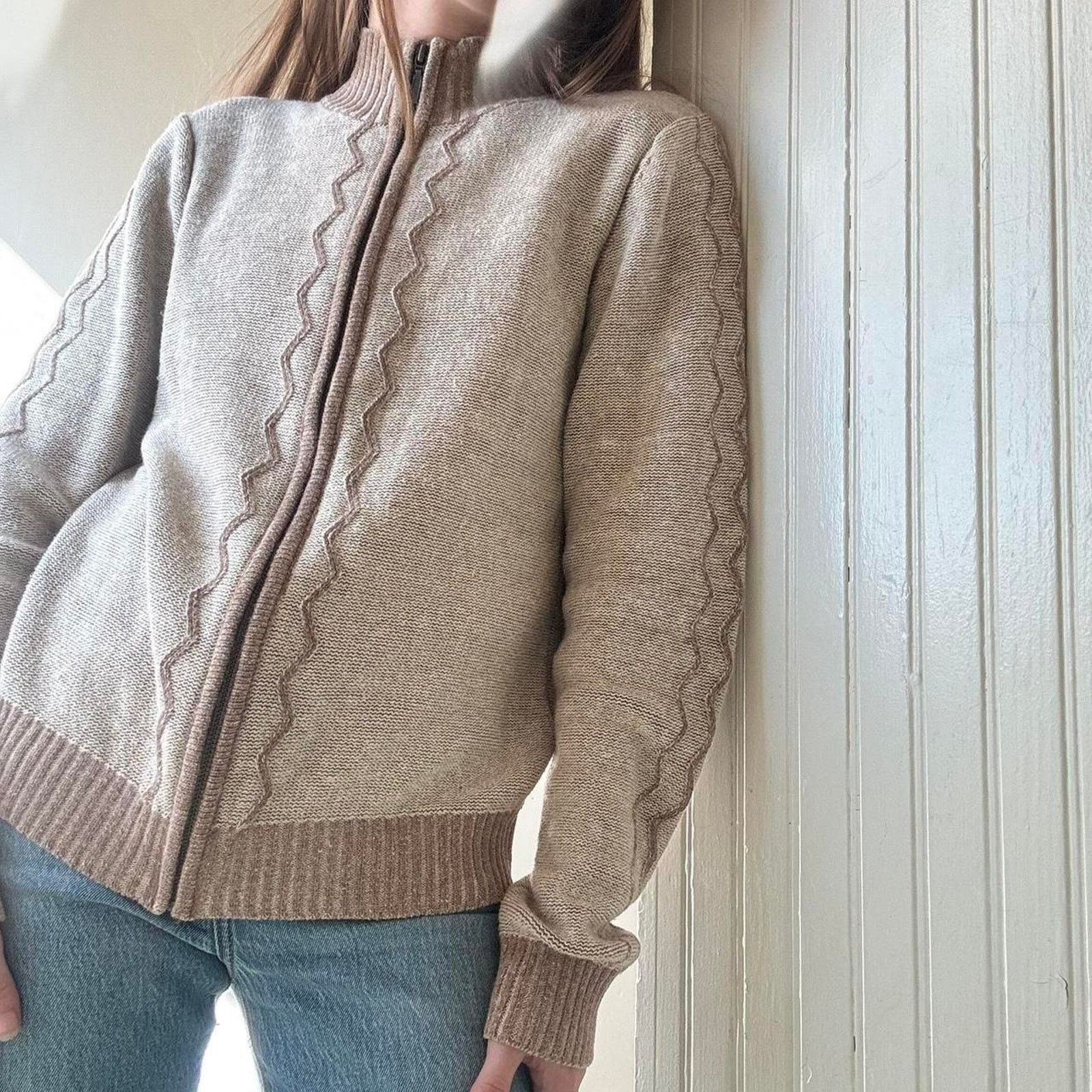 Vintage Vintage Christopher & Banks Beige Zip Sweater Small Natural Size S / US 4 / IT 40 - 8 Thumbnail