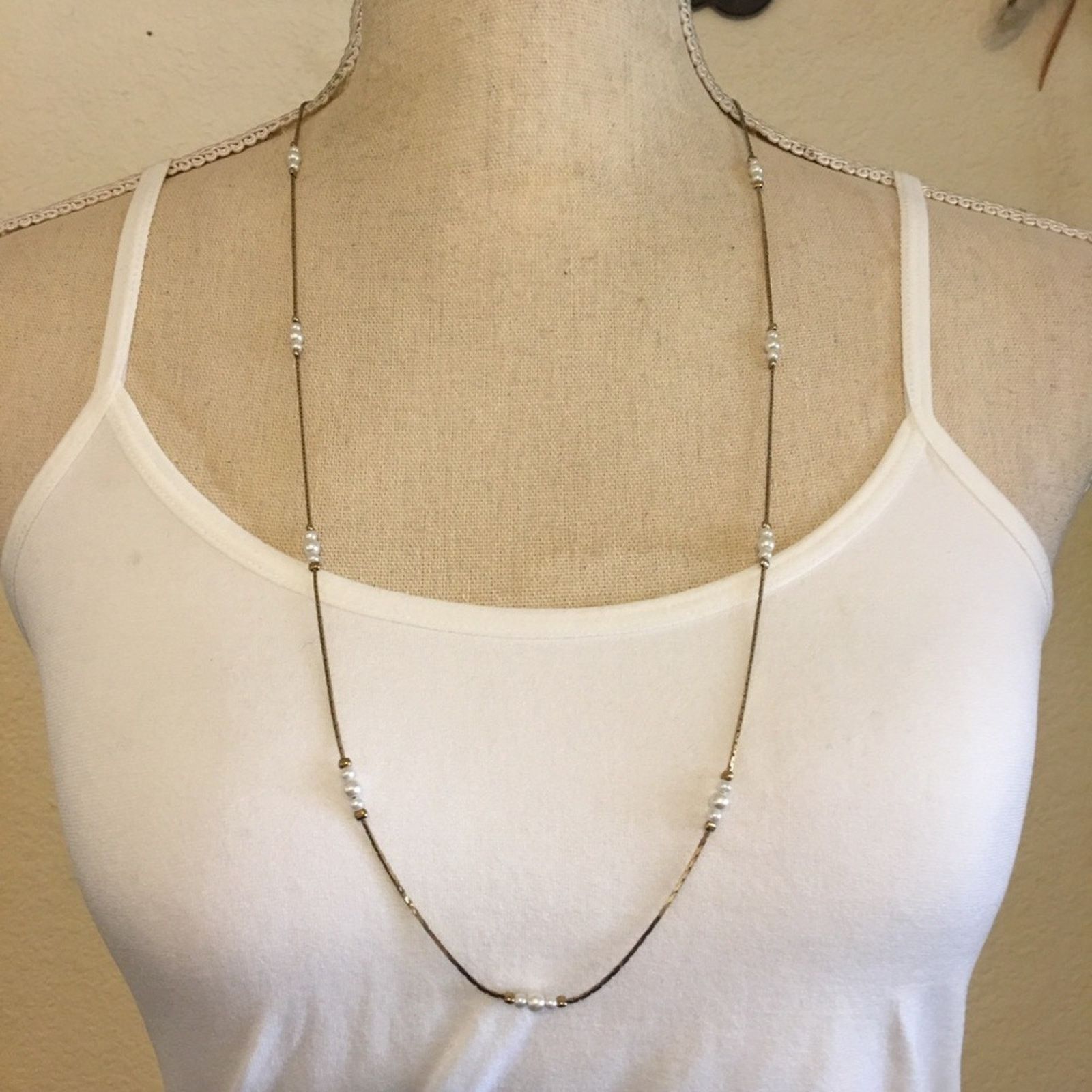 Vintage Vintage 80s beaded gold tone chain necklace Size ONE SIZE - 1 Thumbnail