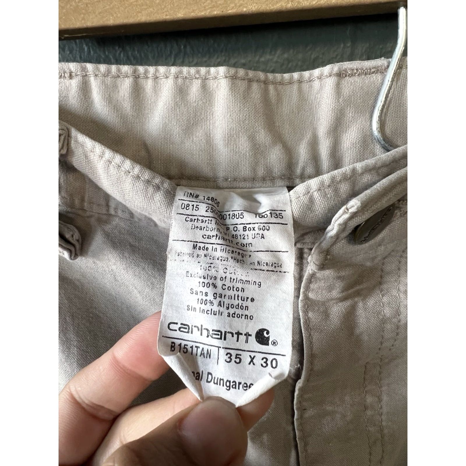 Carhartt VINTAGE Carhartt Original Dungaree Fit Canvas Carpenter Pants Men 35X30 B151 Tan Brown Cotton 30" Inseam Mens Jeans Straight 10-12 Rise Factory Mexico Size US 35 - 3 Thumbnail