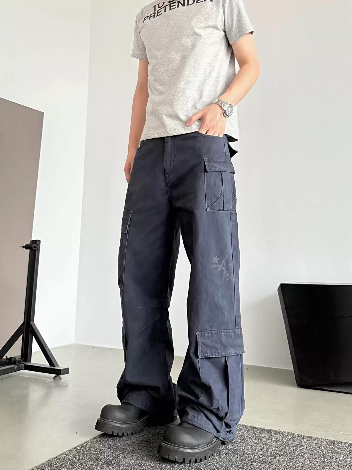 Other Blue Loose Fit Cargo Pants, Wide Leg Utility Pants Size US 32 / EU 48 - 1 Thumbnail