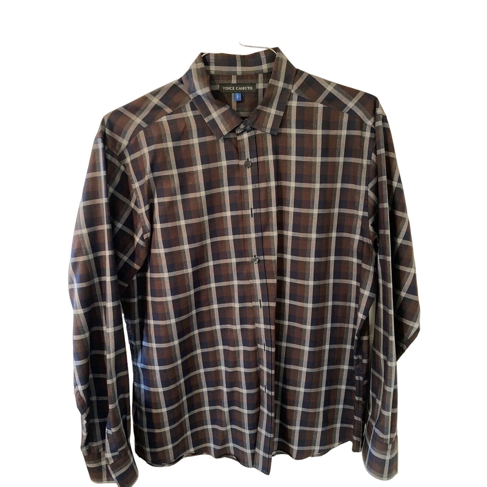 Vince Camuto Vince Camuto Long Sleeve Button Up Shirt Brown Blue Plaid L Size US L / EU 52-54 / 3 - 1 Thumbnail