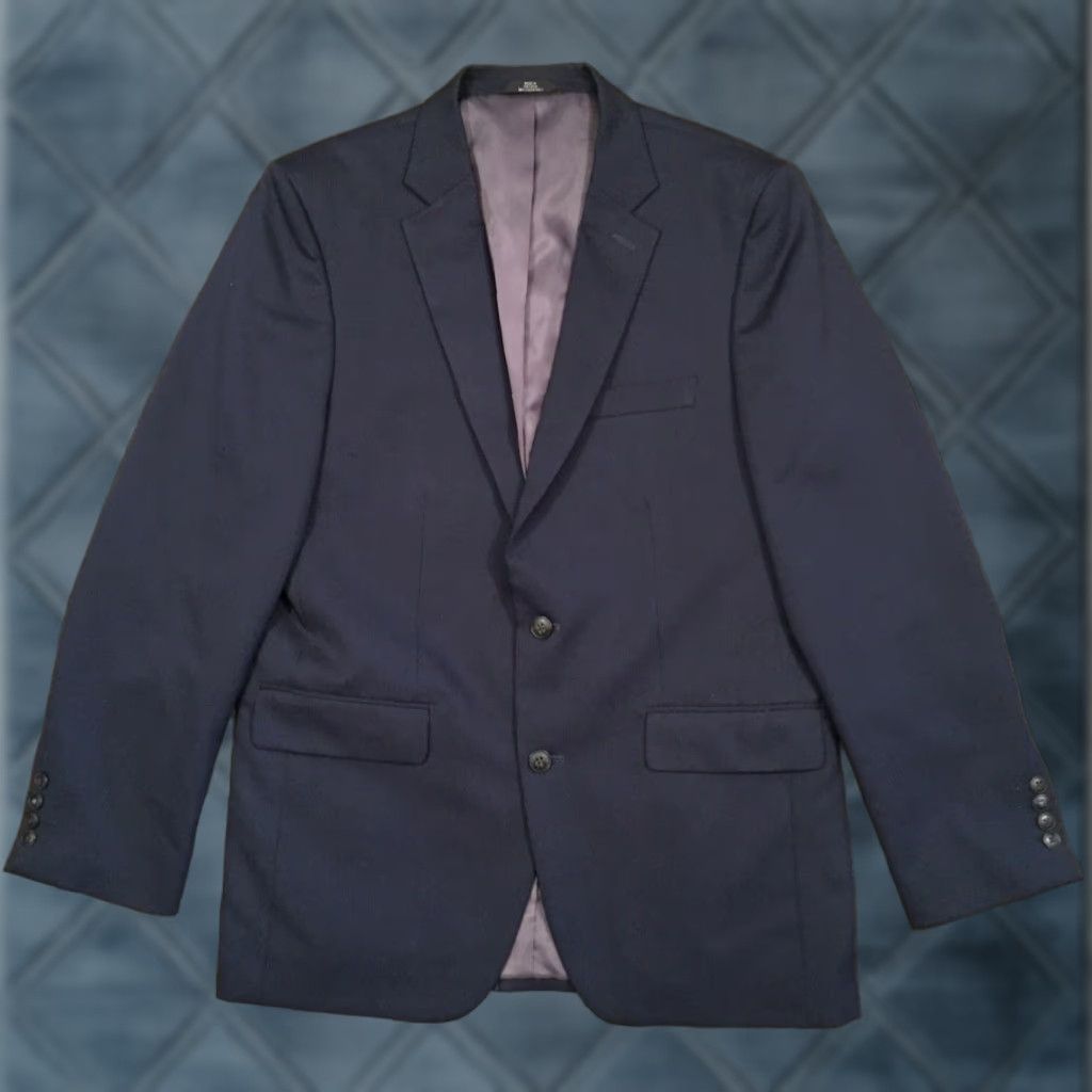 Haggar Haggar Blazer Mens 42L Blue Striped Two Button Double Vented Polyester Jacket Coat Long Notch Lapel Singles Size 42R - 1 Thumbnail