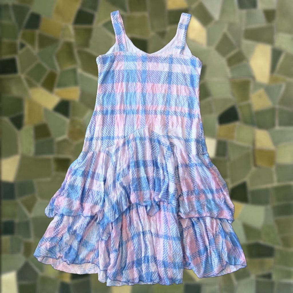 Pinko Carine Pink Blue White Plaid Rayon Striped Layered Tank Dress Women Medium Size M / US 6-8 / IT 42-44 - 1 Thumbnail