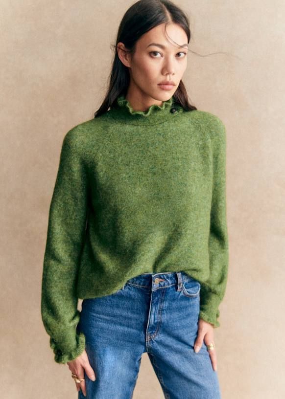 Sezane La Maille Sezane Green Merino Mohair Blend Sweater Luxury Size XS / US 0-2 / IT 36-38 - 1 Thumbnail