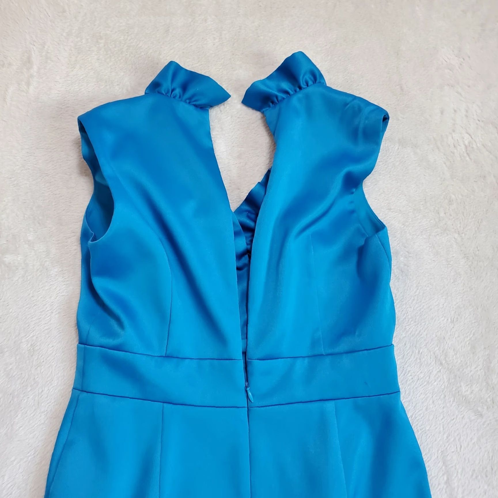 Vintage Jessica Howard Womens Dress 6 Blue Satin Knee Length Sleeveless Back Zip Ruffle Size M / US 6-8 / IT 42-44 - 5 Thumbnail
