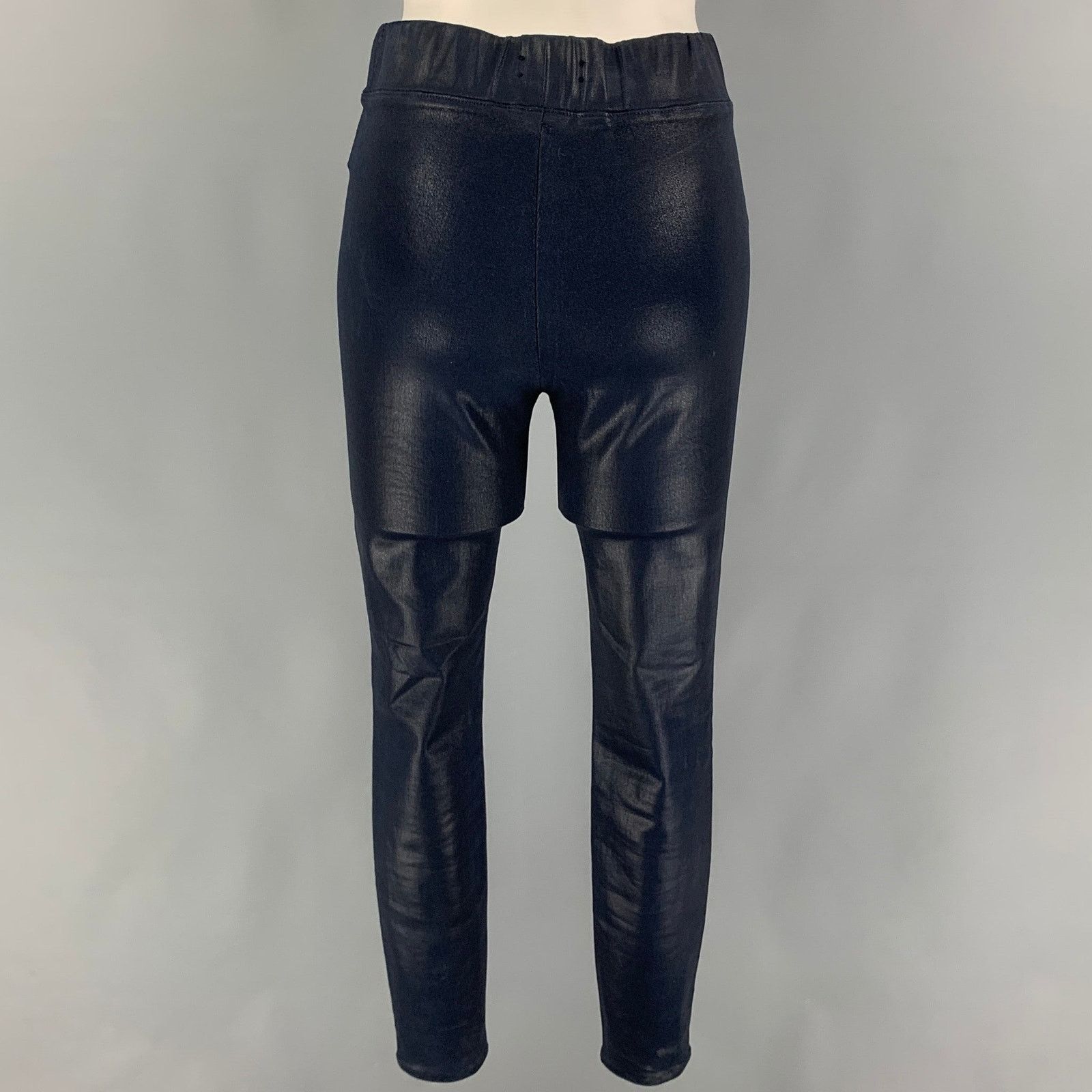 L'AGENCE Navy Cotton Blend Faux Leather Elastic Waistband Leggings Size 26" / US 2 / IT 38 - 2 Thumbnail