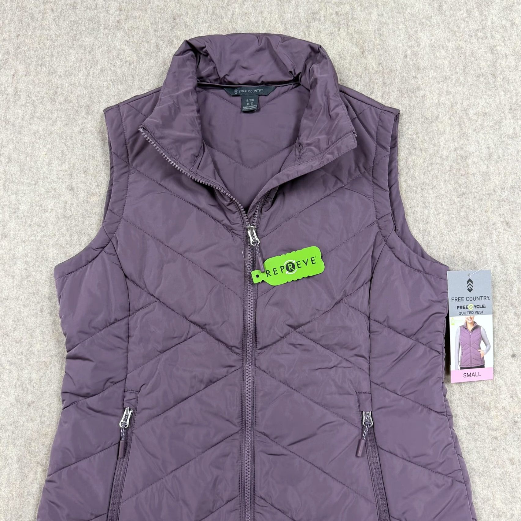 Free Country Free Country Vest Womens Small Purple Quilted Lightweight Zip Pockets Solid Polyester REPREVE Fall Spring Winter - Adult Casual Travel Size S / US 4 / IT 40 - 6 Thumbnail