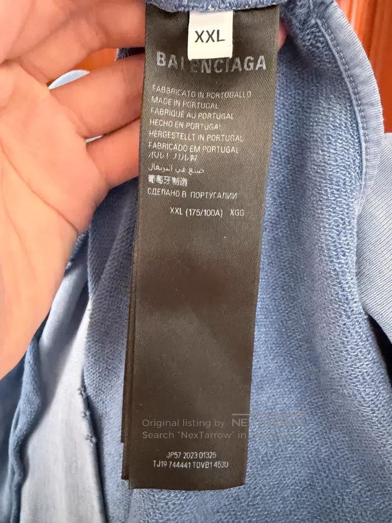 Balenciaga Balenciaga Haze Blue Distressed Tape Hooded Sweatshirt Size US XXL / EU 58 / 5 - 4 Thumbnail