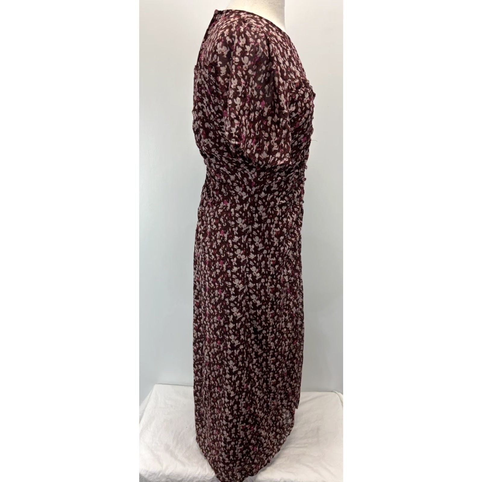 Vintage Mila Mae Floral Midi Dress Sz Small Maroon Ruched Center Cottage Core Boho NWOT! Size S / US 4 / IT 40 - 4 Thumbnail