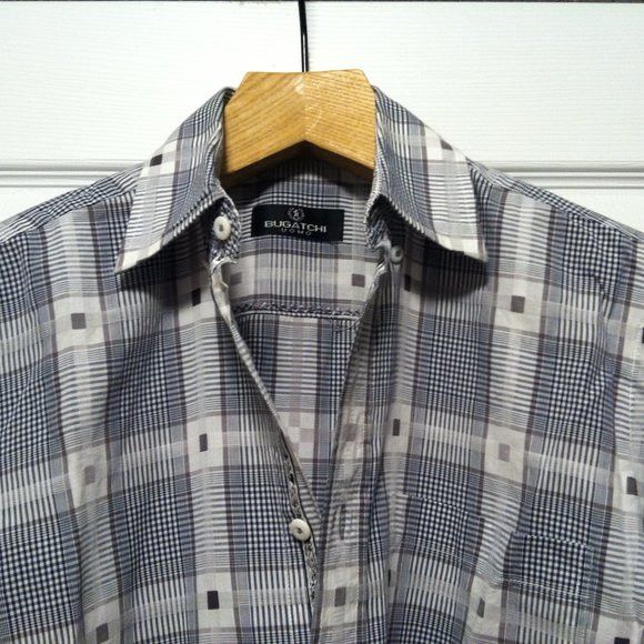 BUGATCHI BUGATCHI MENS PRE-OWNED GRAY 100%COTTON CASUAL SHIRT SIZE: S Size US S / EU 44-46 / 1 - 1 Thumbnail