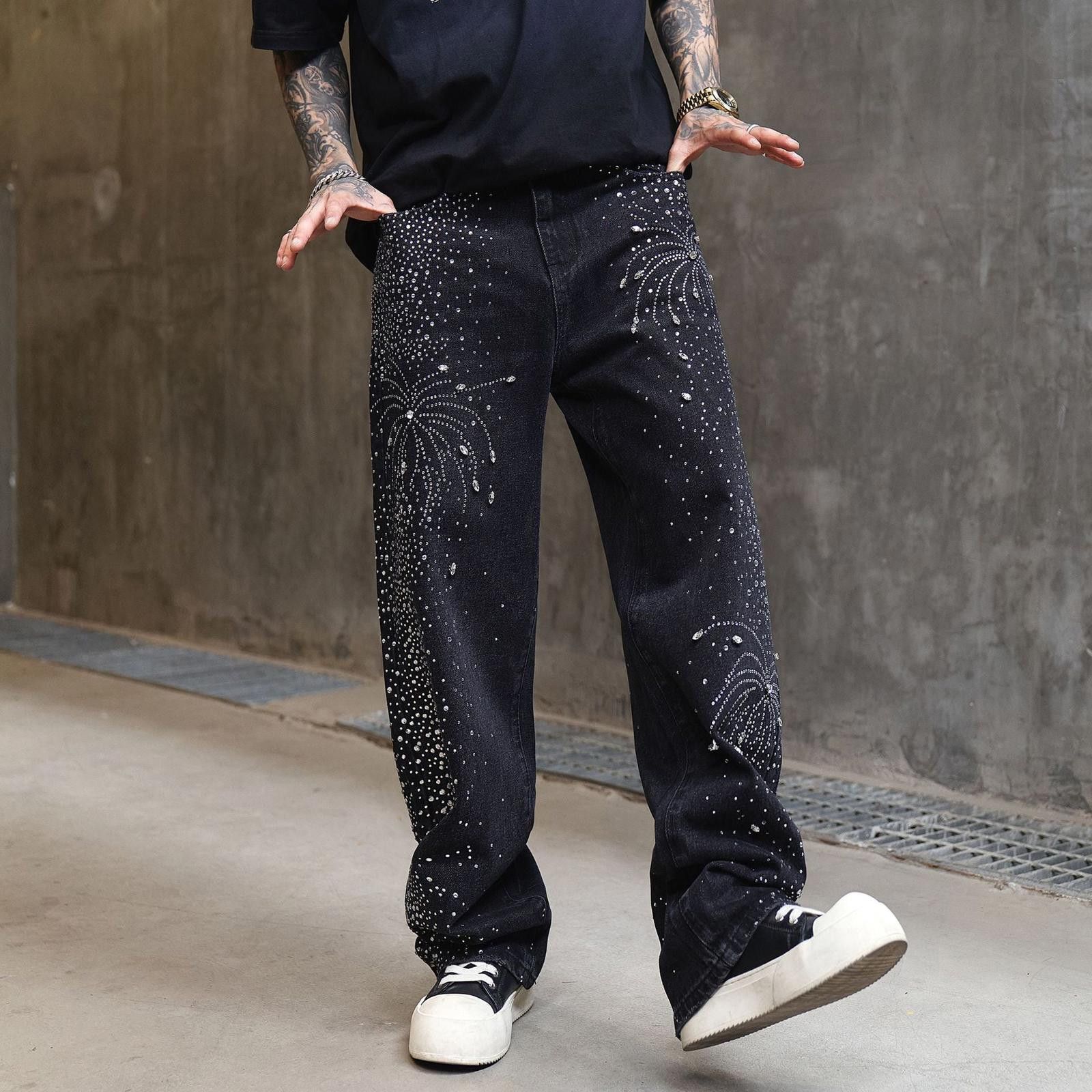 Vintage Black Rhinestone Embellished Denim Jeans Size US 32 / EU 48 - 2 Thumbnail