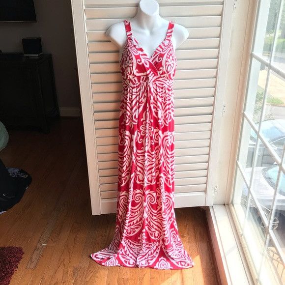 I.N.C INC International Concepts Red & White Pattern Maxi Dress Size S / US 4 / IT 40 - 1 Thumbnail