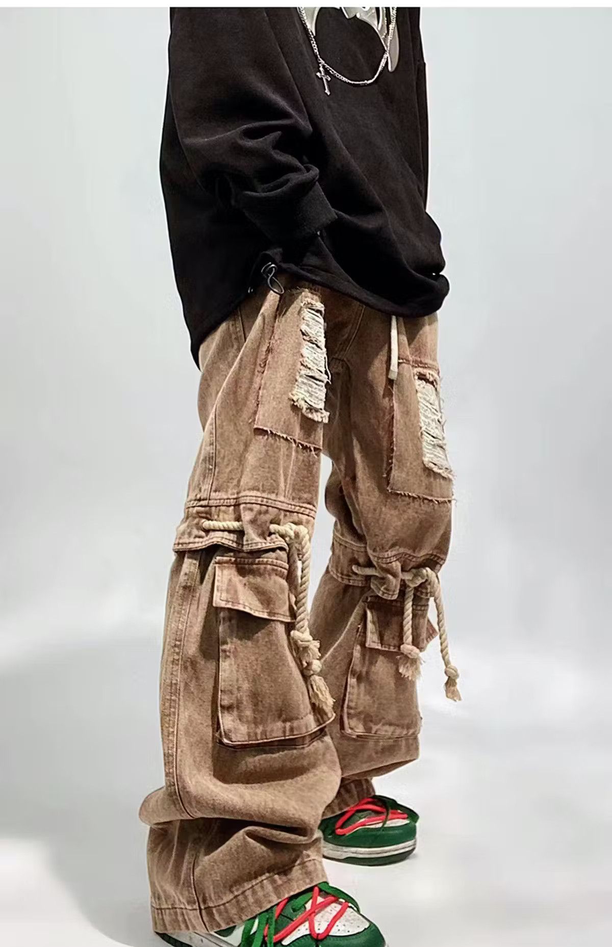 Other Ripped Knee Drawstring Hip Hop Baggy Jeans Size US 36 / EU 52 - 1 Thumbnail