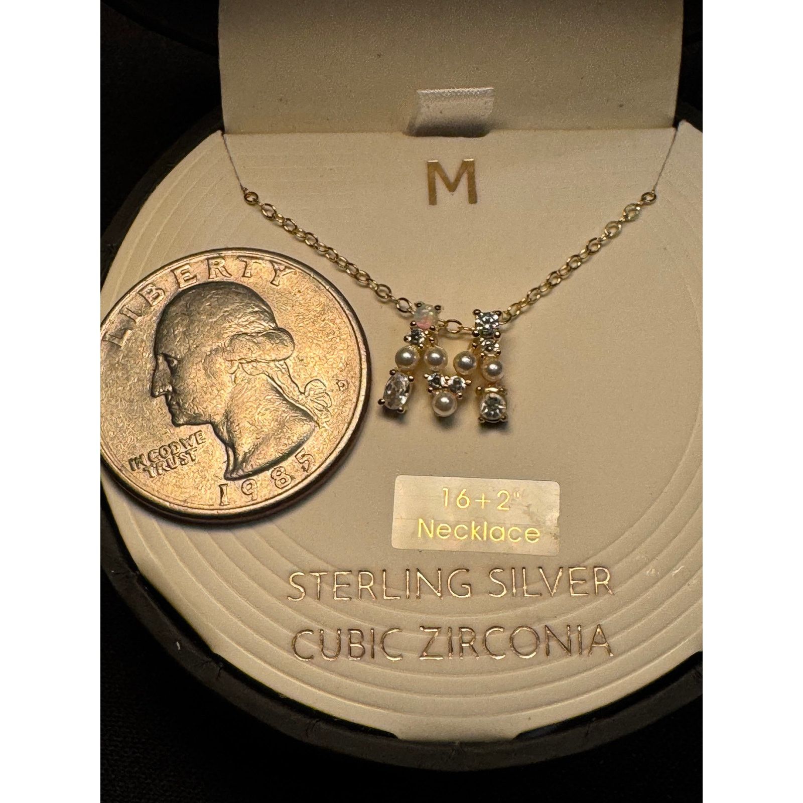 Other Sterling Silver 16in 2in ext CZ Vermiel M Necklace Size ONE SIZE - 4 Thumbnail