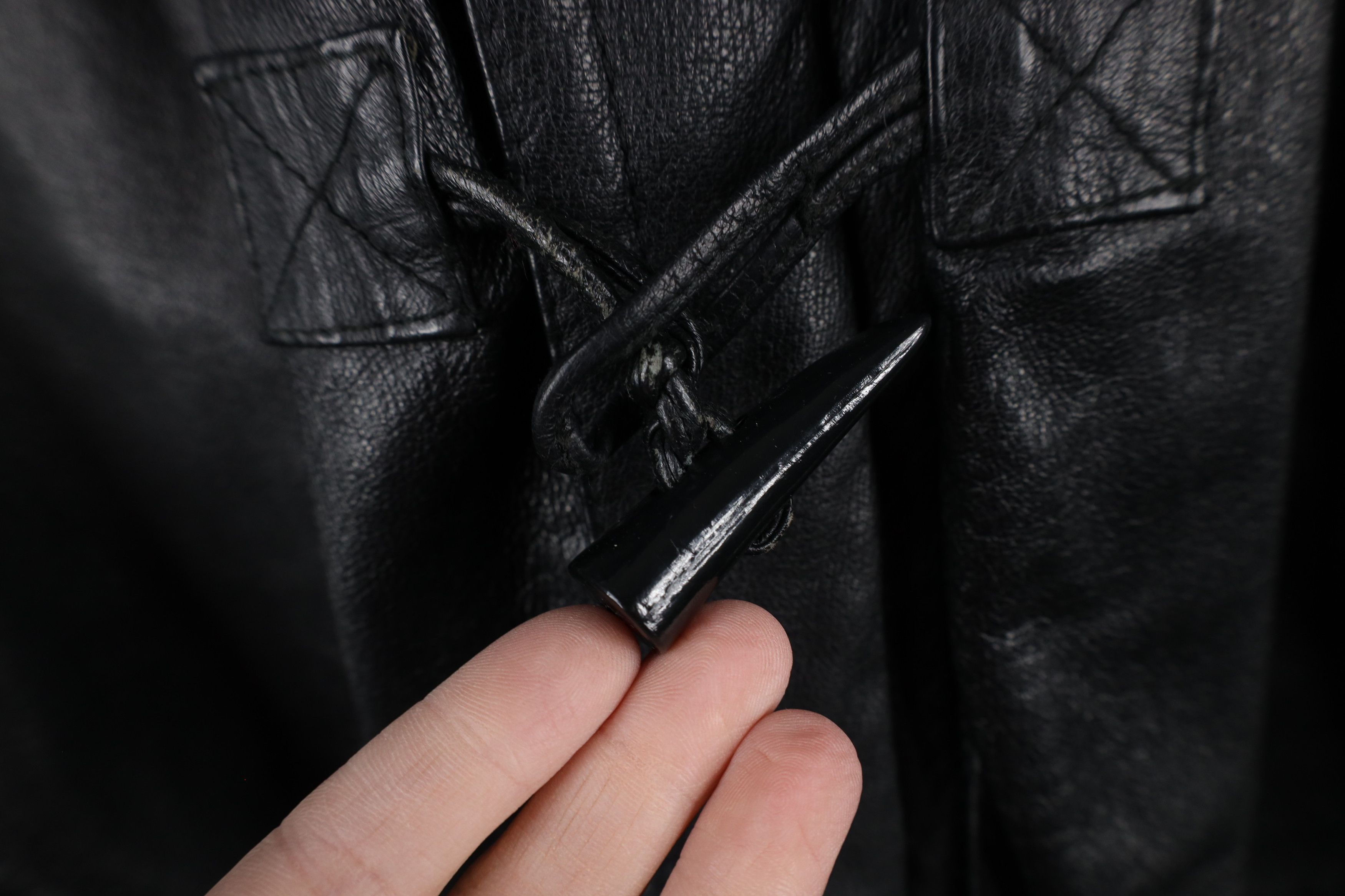Vintage Vintage 90s Streetwear Toggle Button Hooded Leather Jacket Size US S / EU 44-46 / 1 - 5 Thumbnail