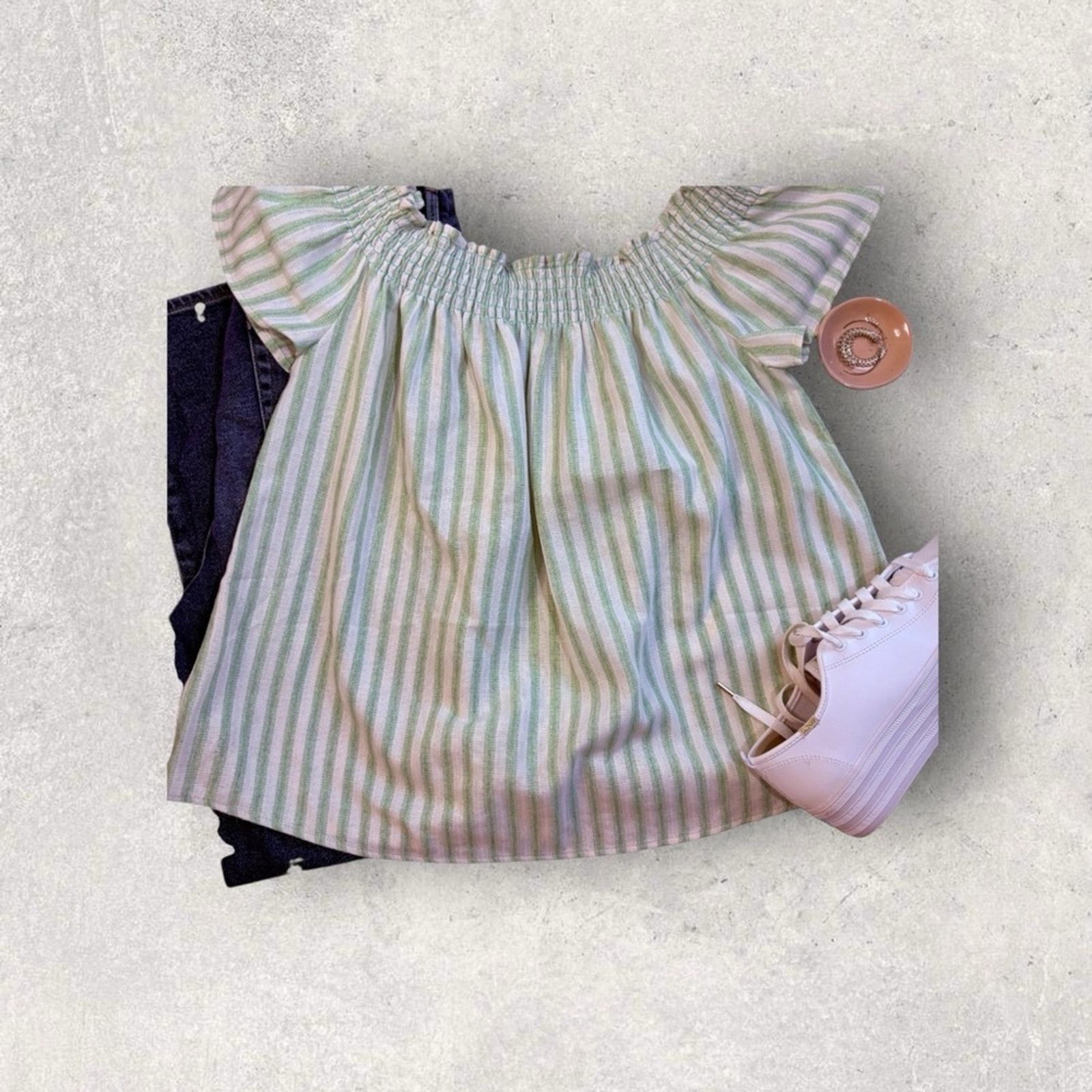 Anthropologie Anthropologie Striped Blouse - Green and White Size M / US 6-8 / IT 42-44 - 3 Thumbnail