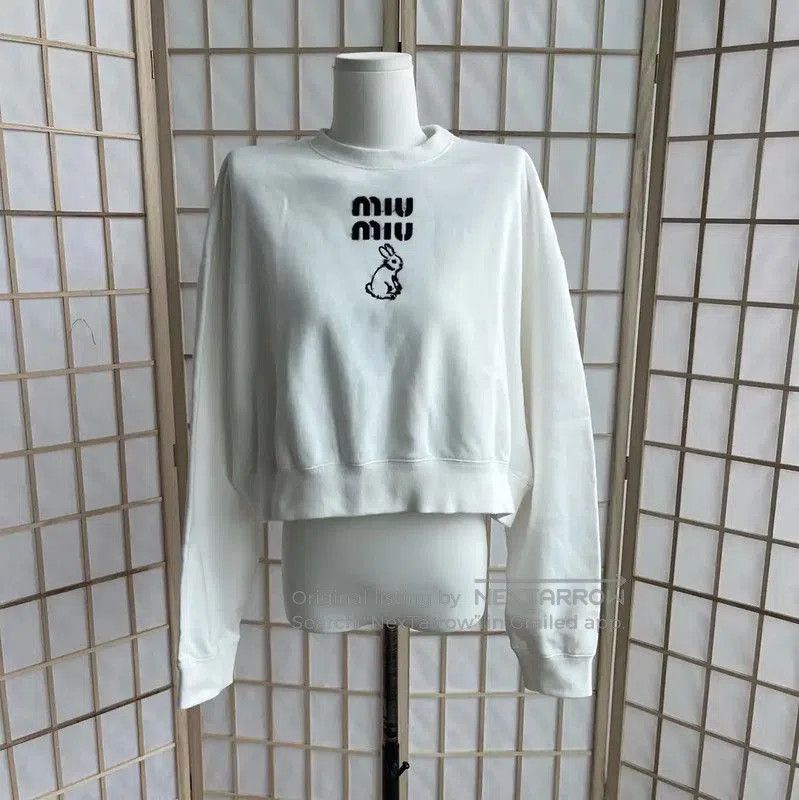 Miu Miu Miu Miu Women's White Cotton Cropped Sweatshirt . Size XS / US 0-2 / IT 36-38 - 1 Thumbnail