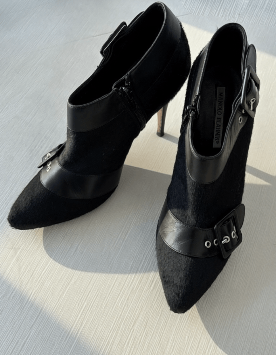 Manolo Blahnik Manolo Blahnik Black Haircalf Buckle Ankle Booties Size 38.5 Size US 8.5 / IT 38.5 - 1 Thumbnail