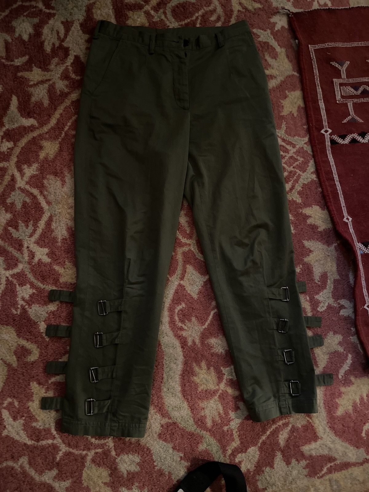 Dries Van Noten Dries Van Noten Olive Green Bondage Pants Size US 32 / EU 48 - 1 Thumbnail