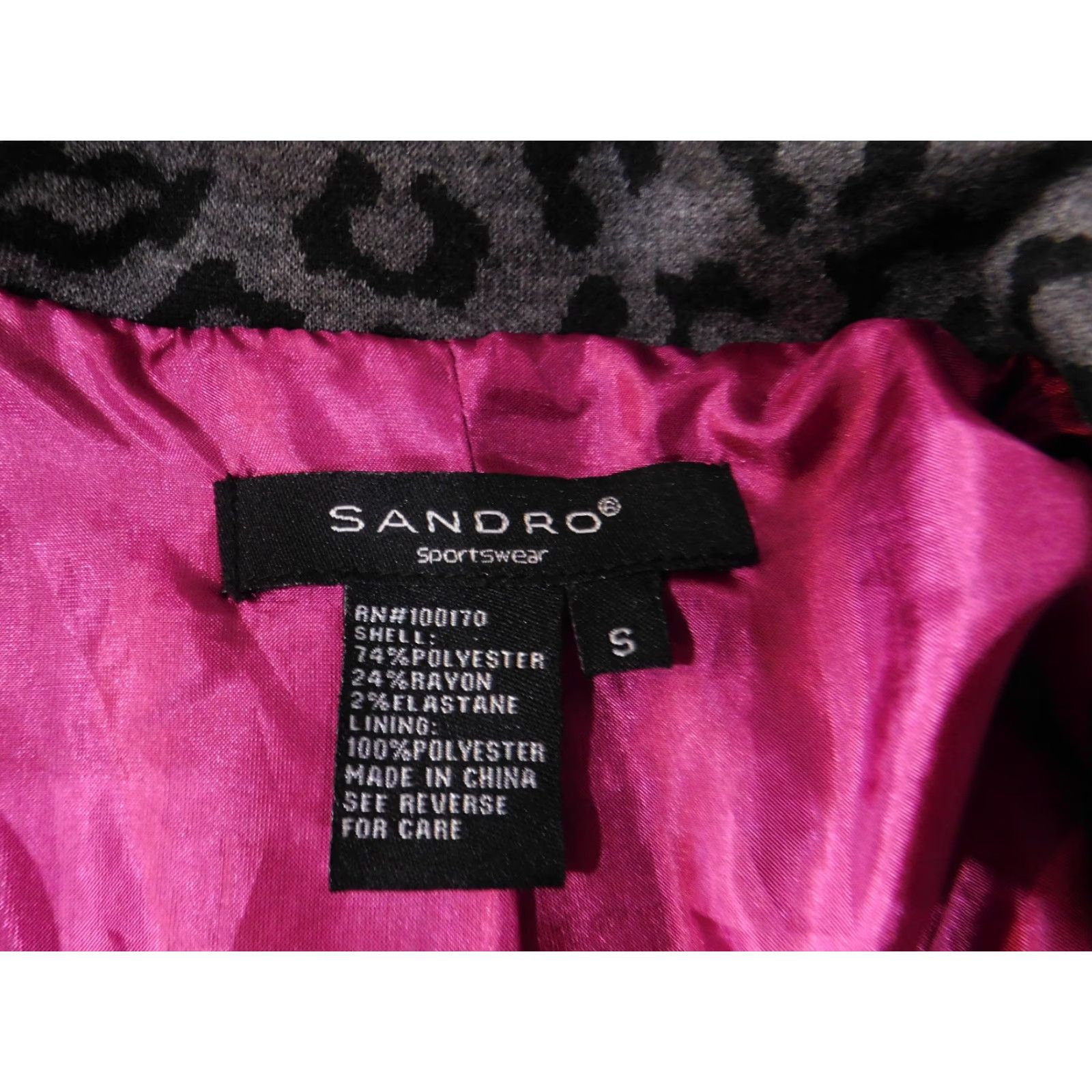 Sandro Sandro Blazer Womens Small Gray Leopard Print Pink Lined Button Front Jacket Size S / US 4 / IT 40 - 4 Thumbnail