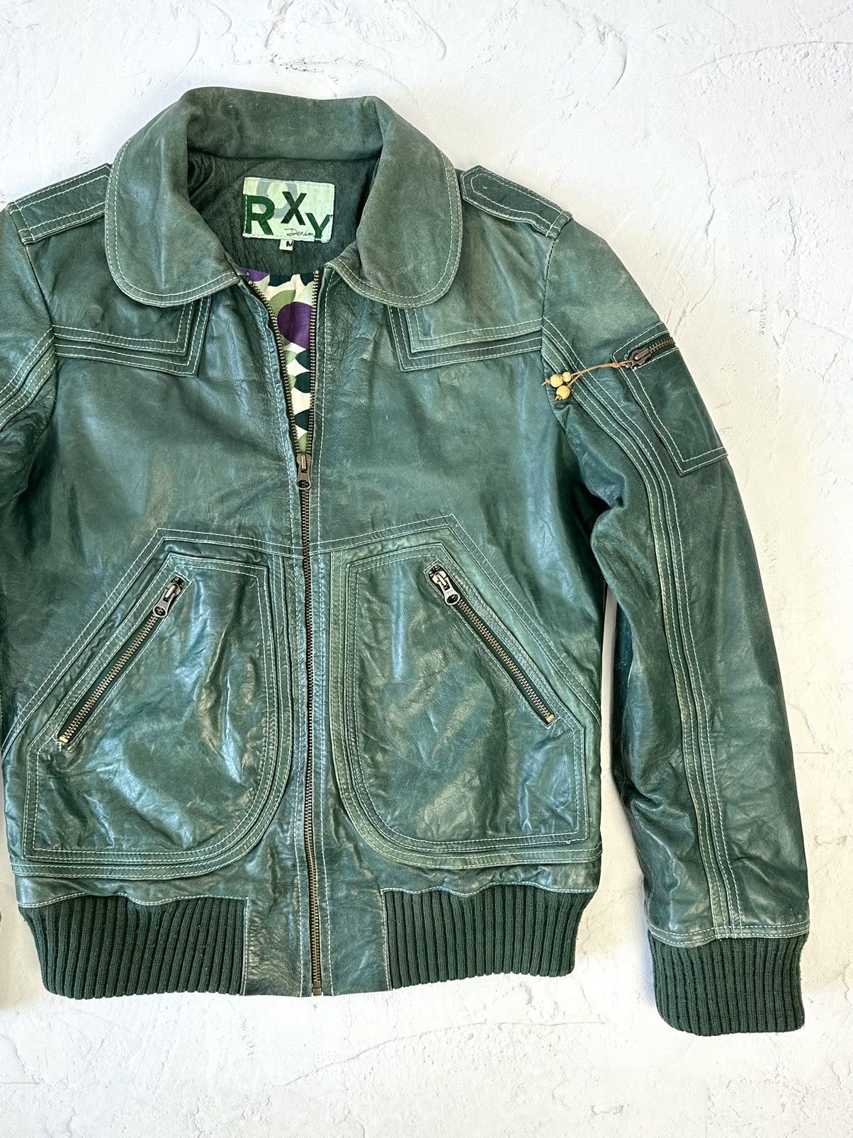 Vintage Vintage Roxy Leather Green Worn Jacket Size M / US 6-8 / IT 42-44 - 3 Thumbnail