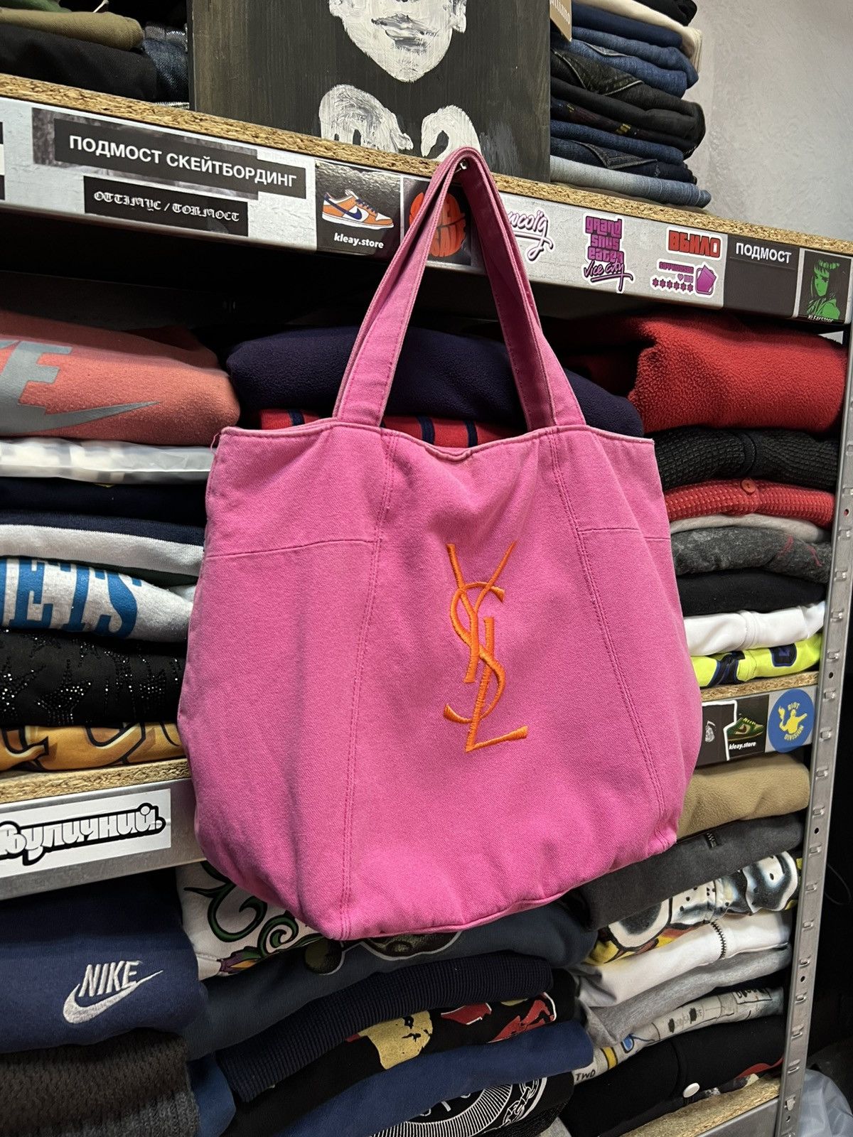 Yves Saint Laurent Yves Saint Laurent YSL Pink Tote Bag Embroidered Logo Size ONE SIZE - 4 Thumbnail