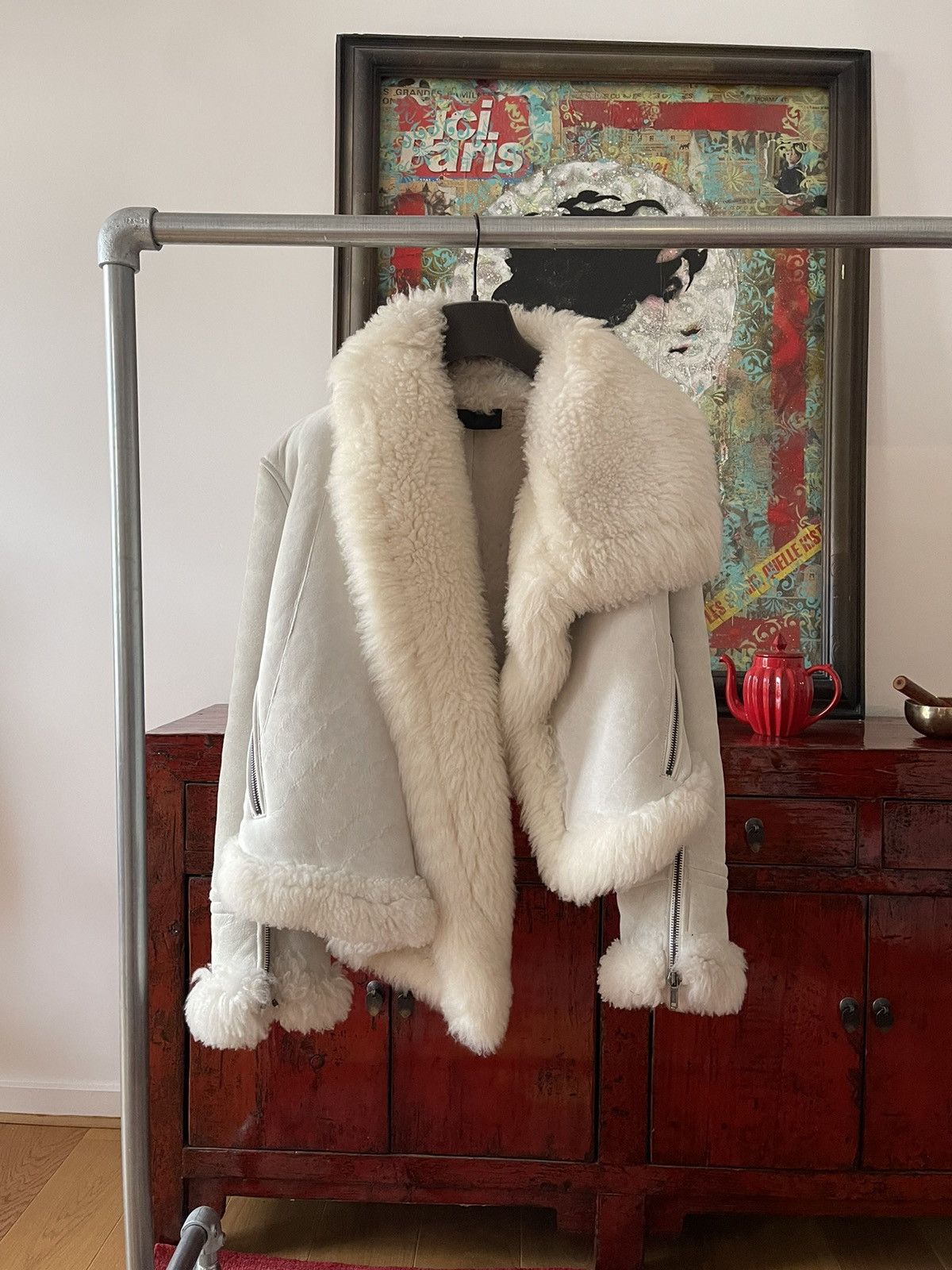 image of Haider Ackermann Fw2013 Shearling Asymmetric Jacket in Ivory, Women's (Size XS)