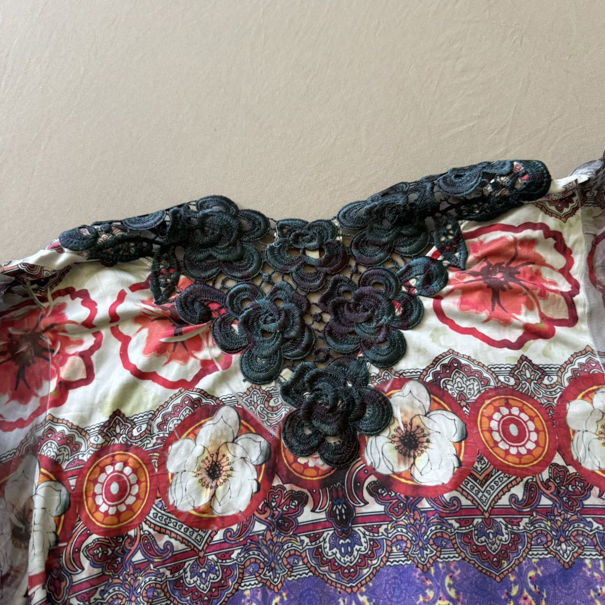 Other Y2K One World Lace Trim Flutter Sleeve Multi Pattern Top Size XL / US 12-14 / IT 48-50 - 8 Thumbnail