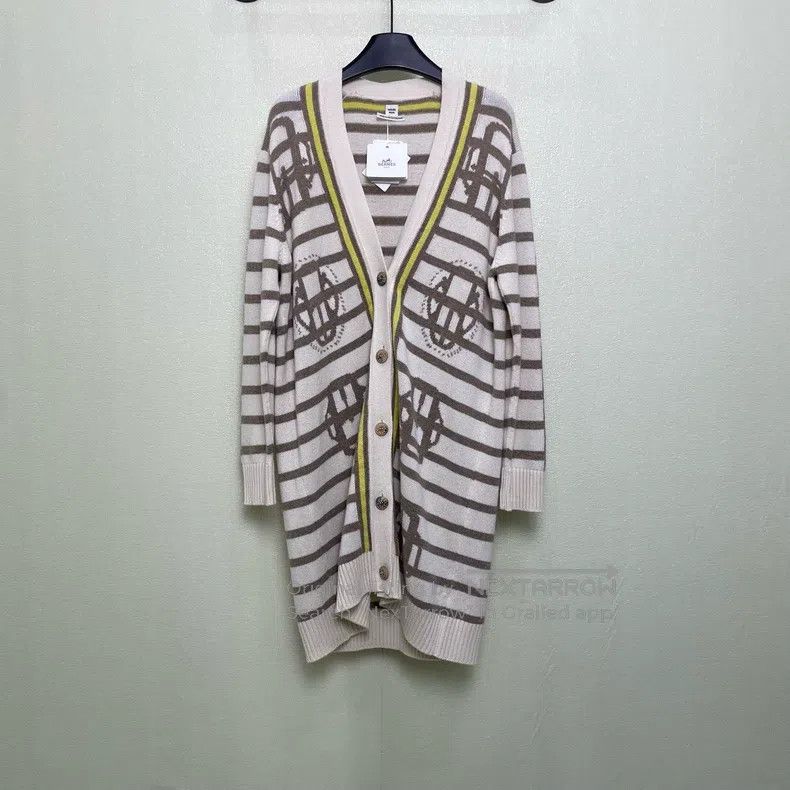 Hermes Striped Long Knit Cardigan