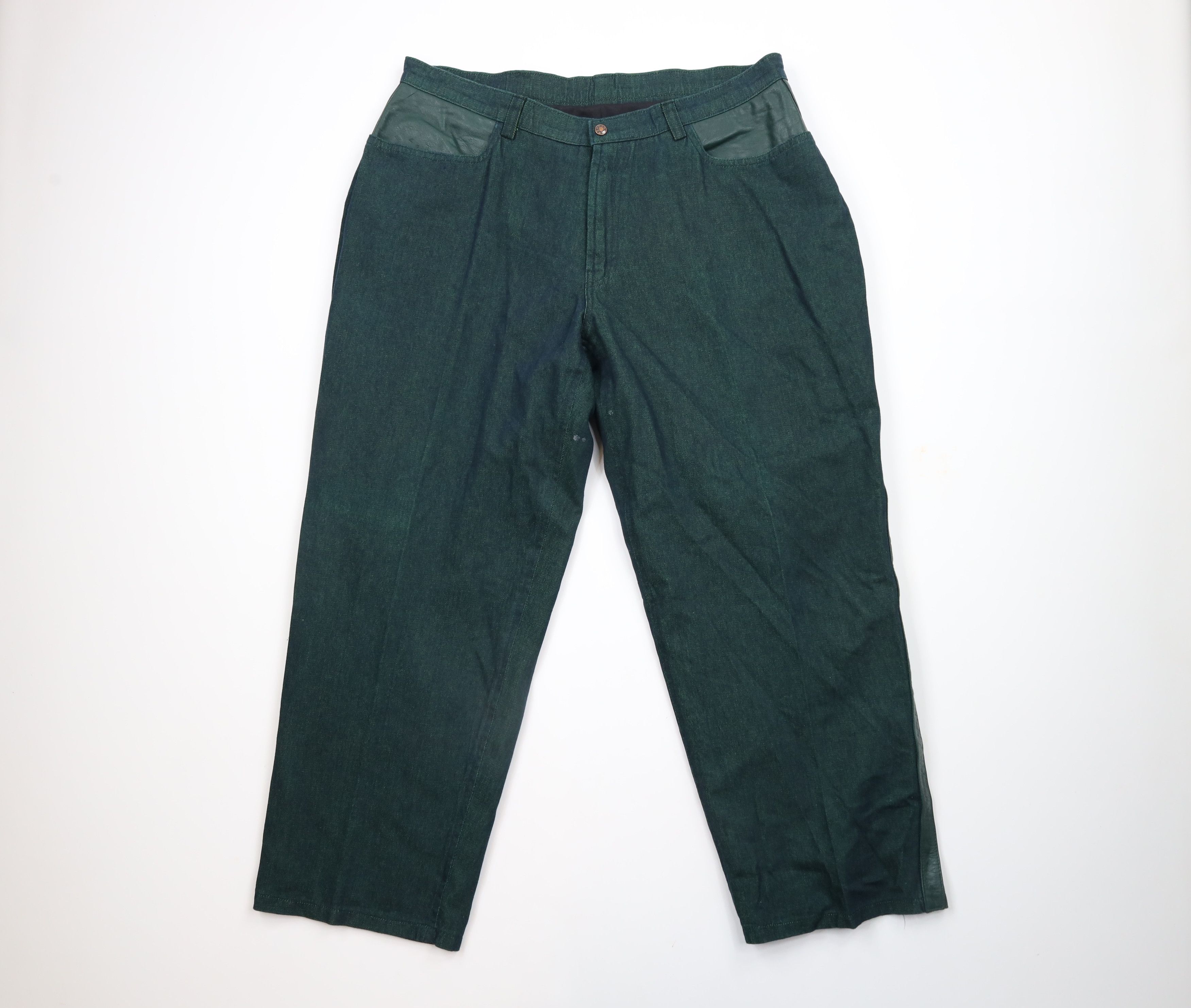 Vintage Vintage 90s Streetwear Trim Wide Leg Denim Jeans Green Size US 38 / EU 54 - 1 Thumbnail