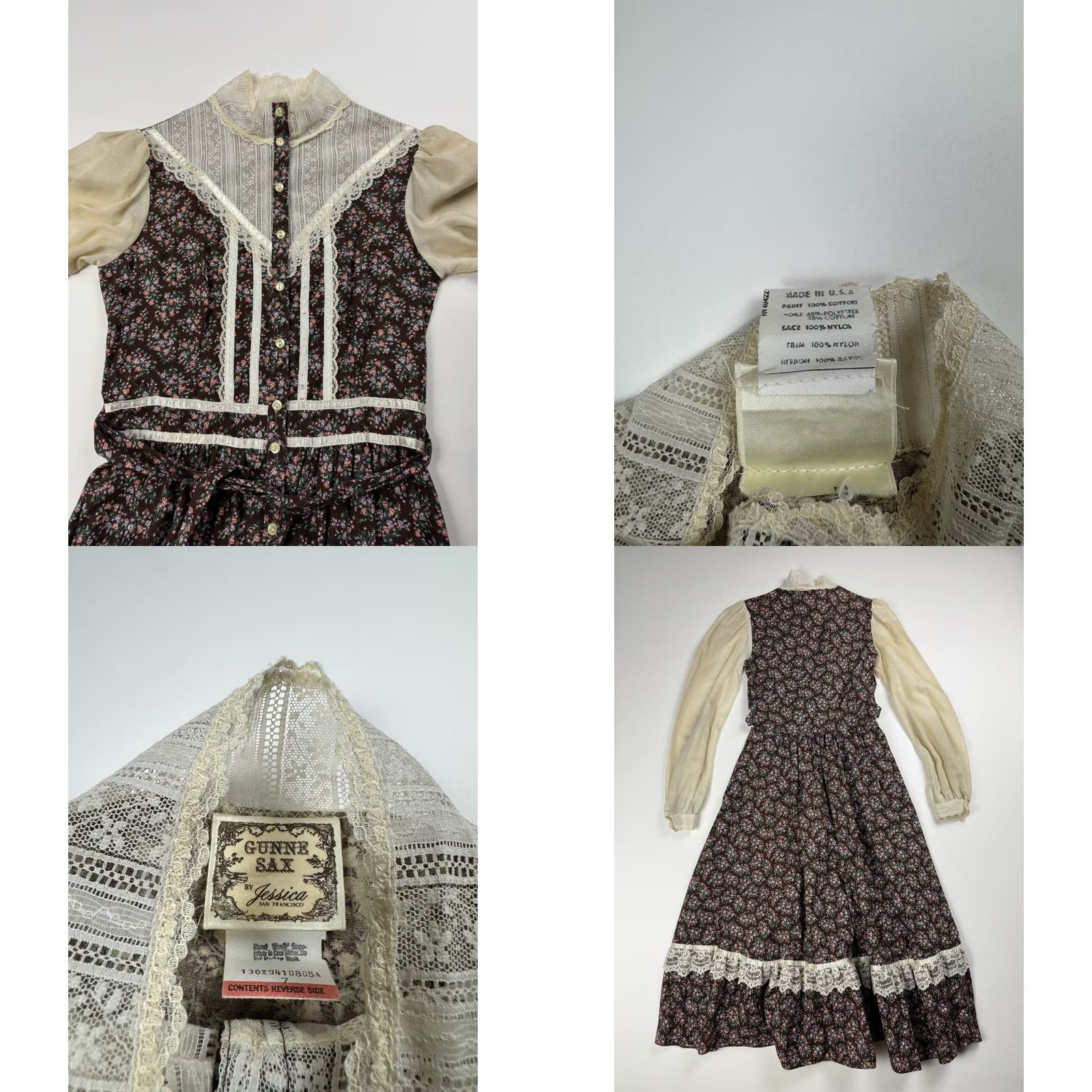 Vintage VINTAGE Gunne Sax Floral Dress Butterfly White Lace Women’s Size 7 Button Up Vtg Size M / US 6-8 / IT 42-44 - 9 Thumbnail