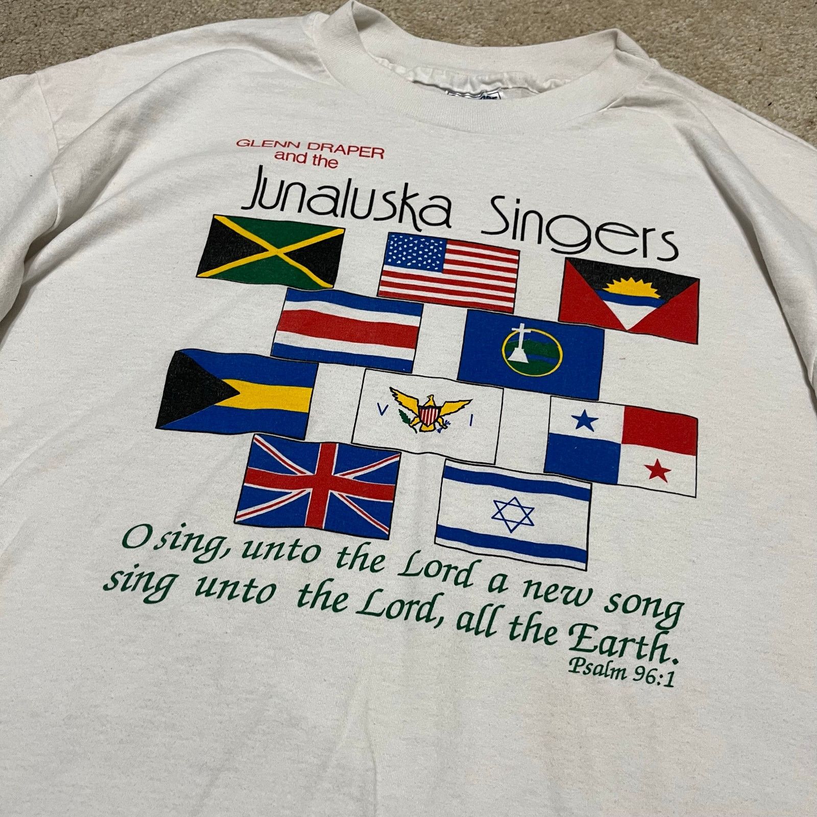 Hanes Vintage 90s Junaluska Singers Multi Flag Gospel Graphic Tee Size US XL / EU 56 / 4 - 4 Thumbnail