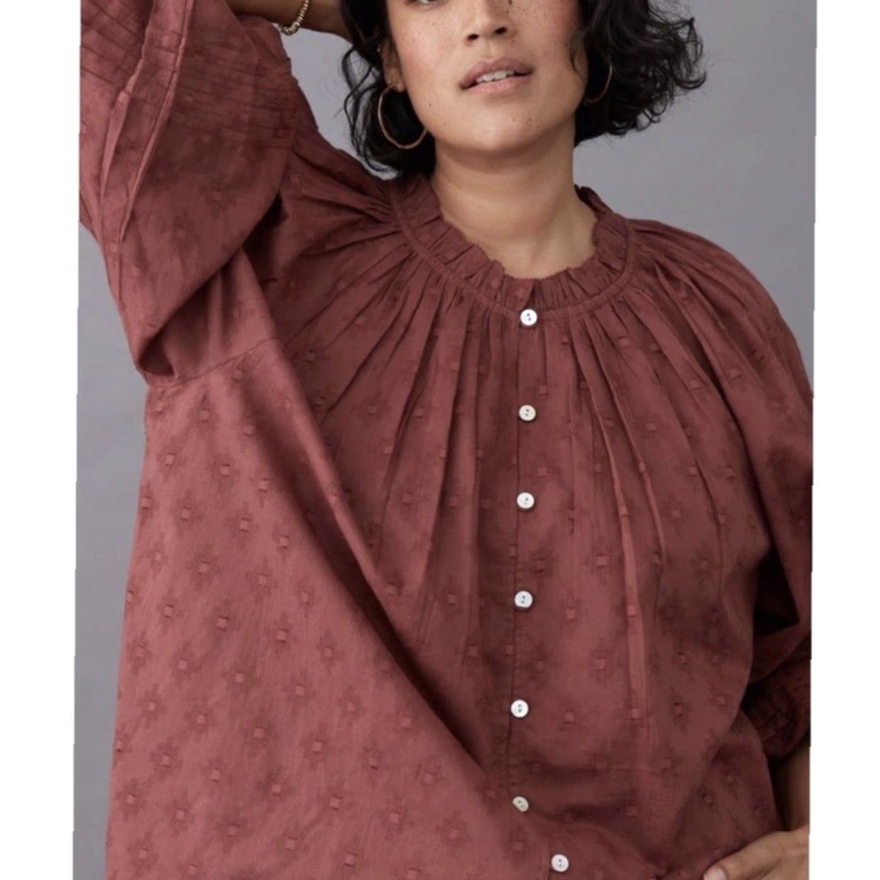 Anthropologie VINTAGE Anthropologie Cleobella Antonia Button-Down Blouse Romantic Cottagecore PS Brown Cotton 100% Down Womens Size S / US 4 / IT 40 - 7 Thumbnail