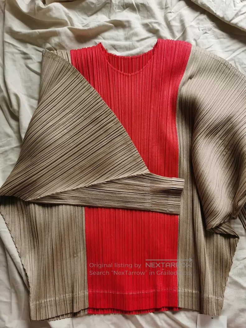 Issey Miyake Issey Miyake Red & Golden Brown Color-Blocked Batwing Slee Size L / US 10 / IT 46 - 4 Thumbnail