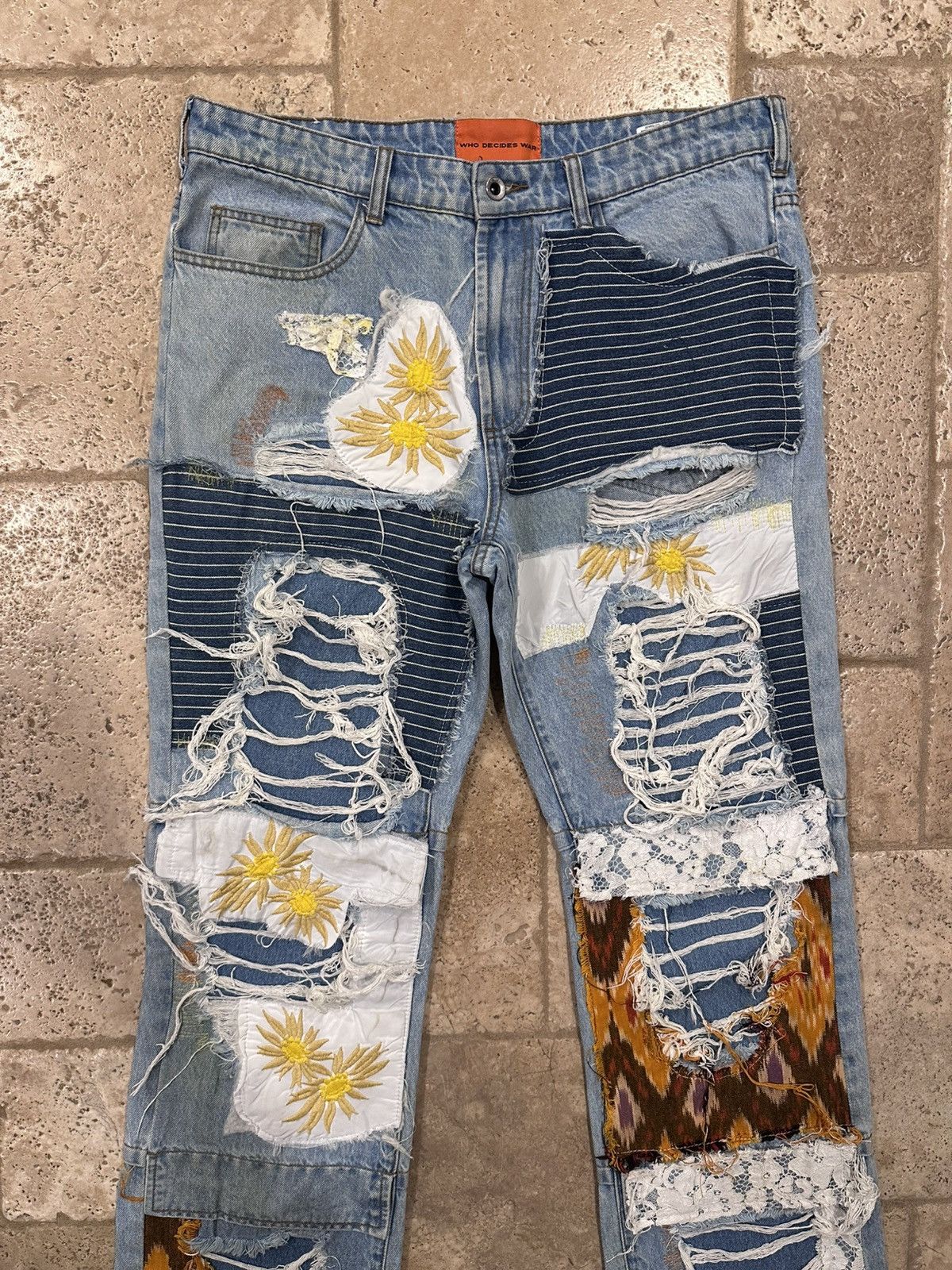 Who Decides War Who Decides War Yellow Sun Floral Patches Blue Denim Jeans Size US 34 / EU 50 - 3 Thumbnail