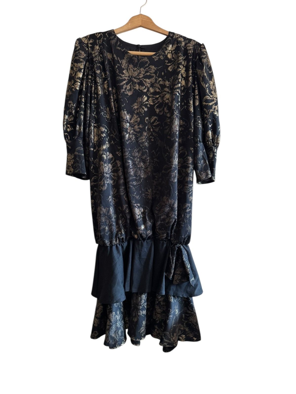 Vintage Vintage 1980s Black & Gold Lurex Brocade Dress – Gatsby / L Size L / US 10 / IT 46 - 4 Thumbnail