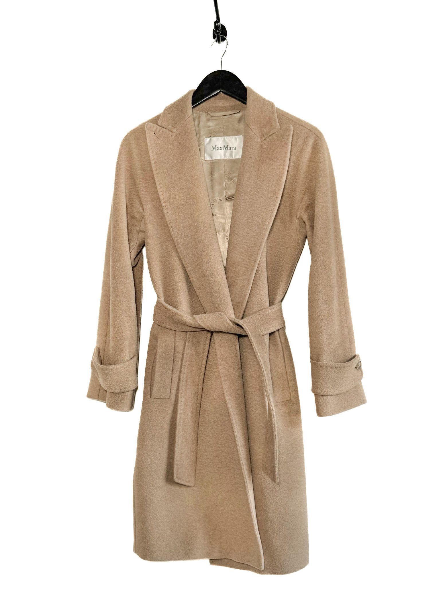 Max Mara Tan Camel Hair Pina Belted Wrap Coat