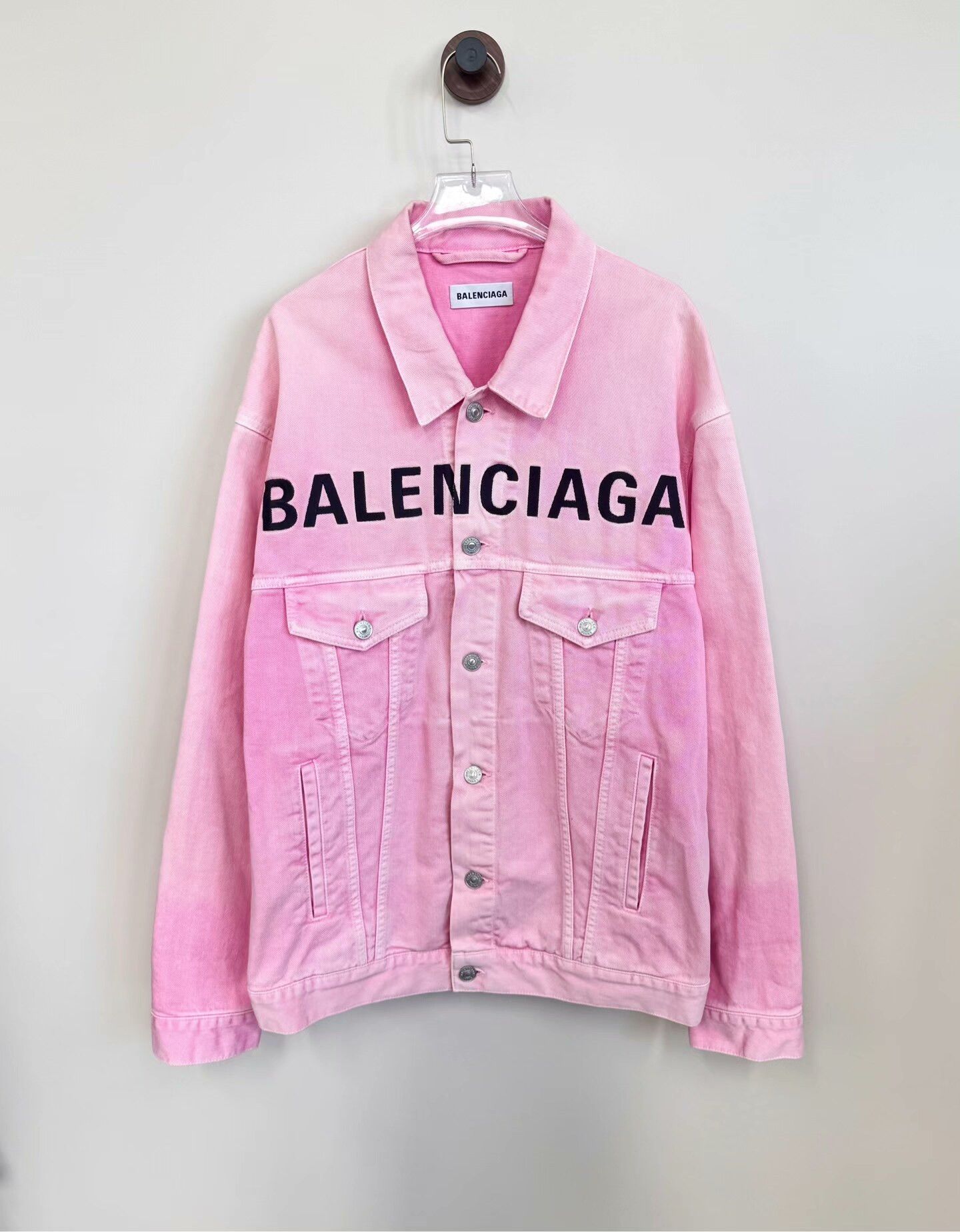 Balenciaga Balenciaga Pink Logo Denim Jacket Size XXS / US 00 / IT 34 - 1 Thumbnail