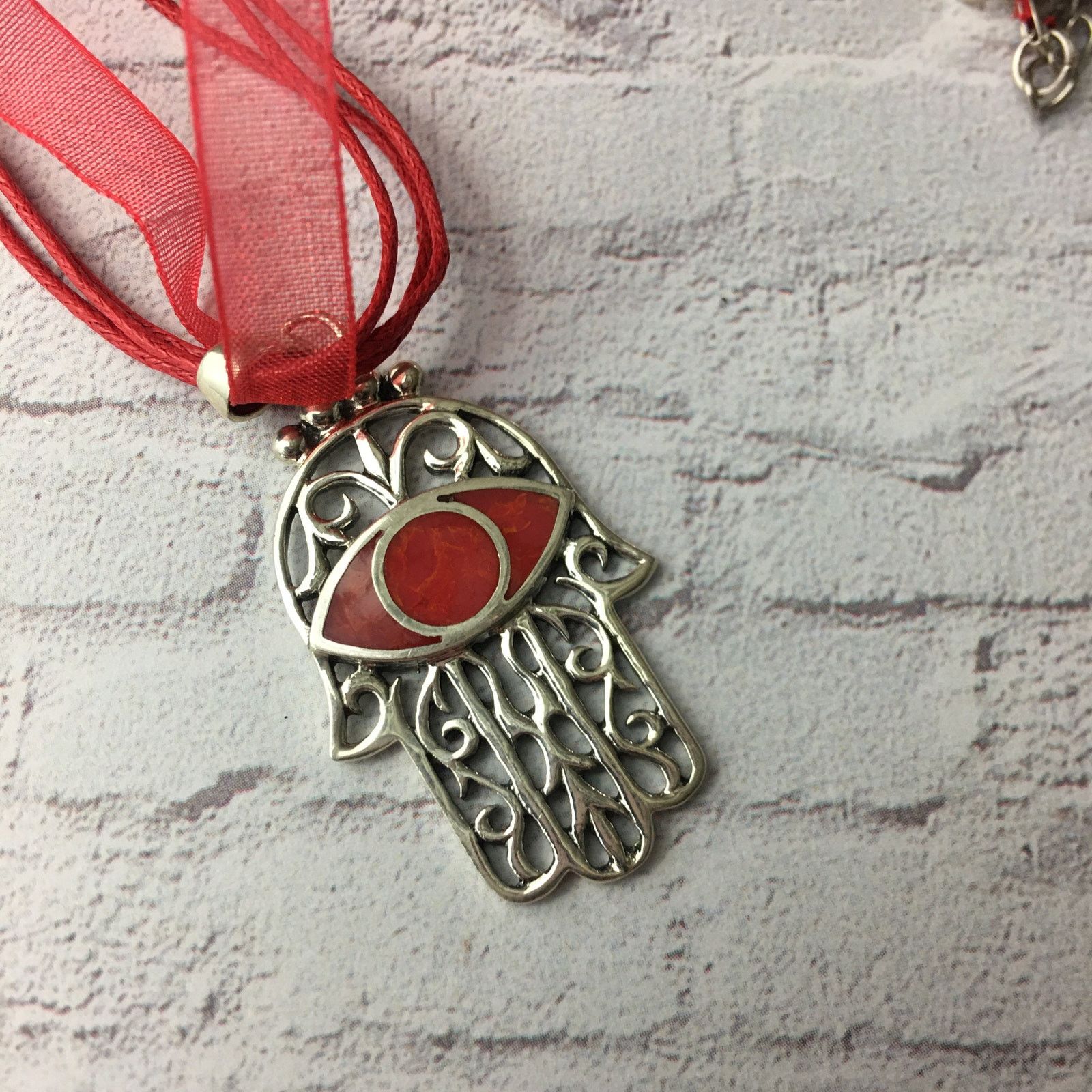 The Unbranded Brand Hamsa Red Coral Sterling Silver Pendant Necklace Size ONE SIZE - 3 Thumbnail