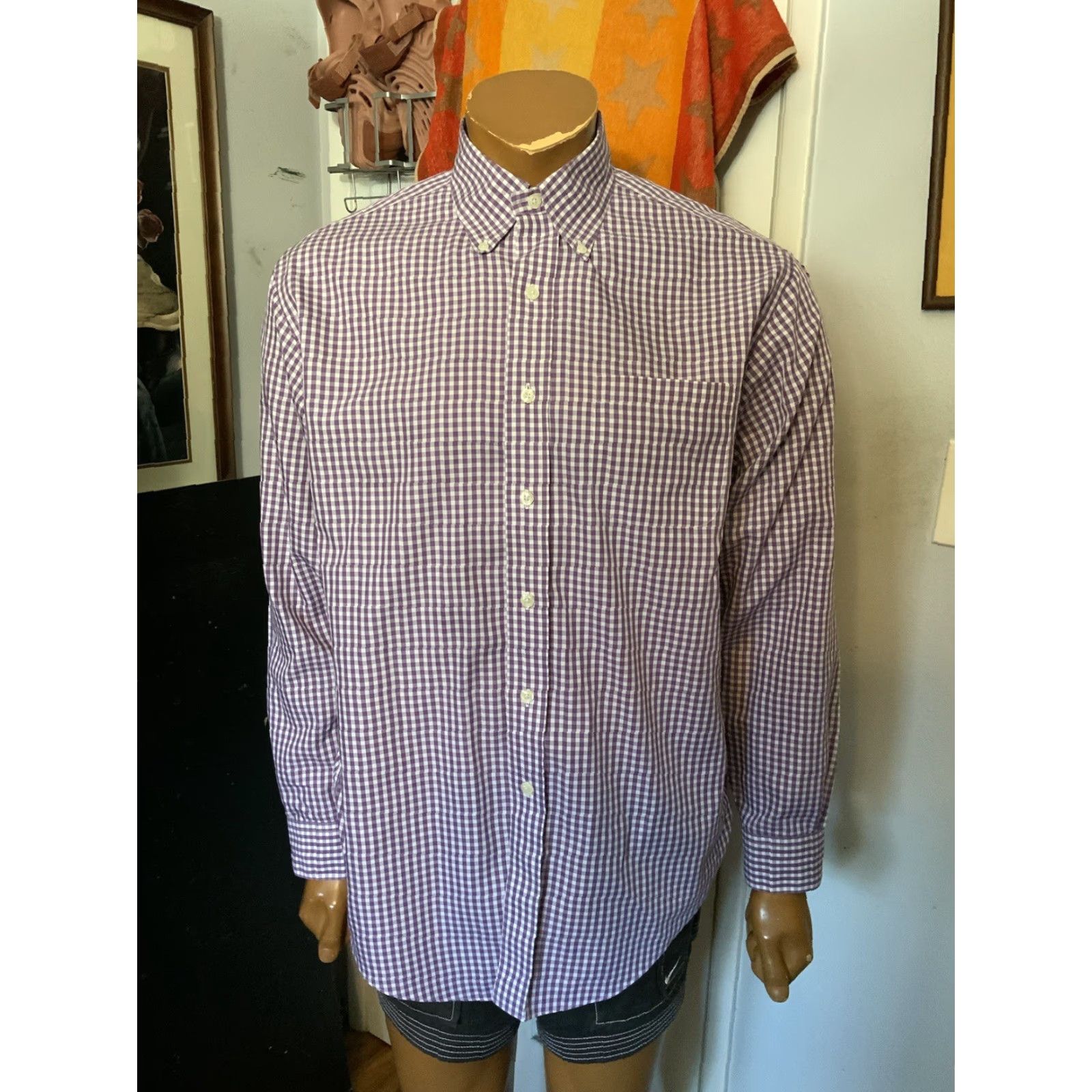 Brooks Brothers VINTAGE Brooks Brothers Polo Shirt The Original 346 Purple White Non Iron Button Front Dress Shirt M Mens Size US M / EU 48-50 / 2 - 7 Thumbnail