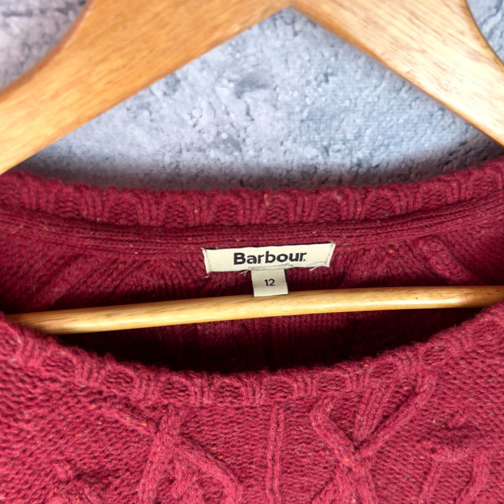 Barbour Barbour Women’s Cable Knit Sweater Deep Red Lambswool Size 12 UK Pullover Size XL / US 12-14 / IT 48-50 - 4 Thumbnail