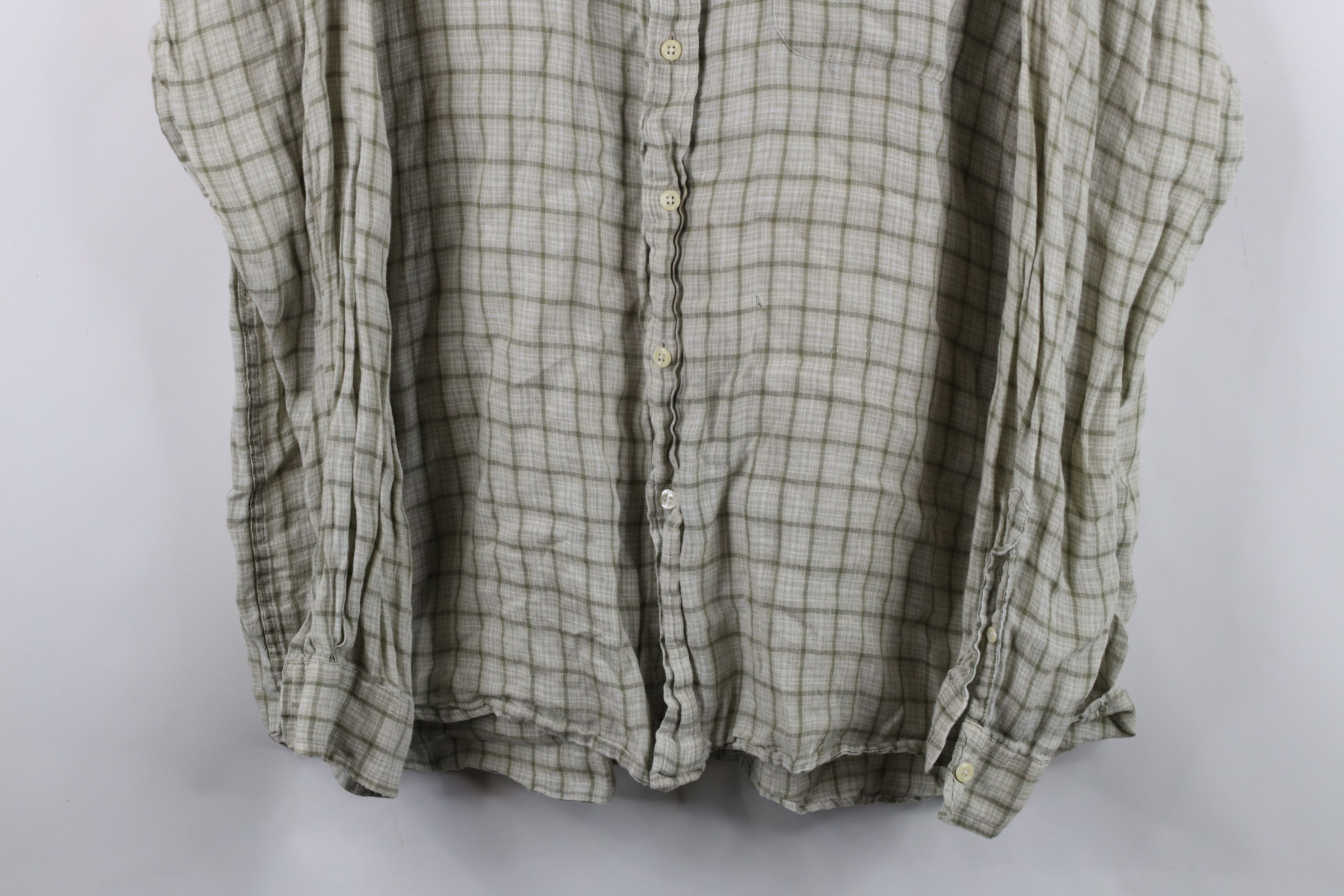J.Crew Vintage J Crew Linen Collared Button Shirt Green Plaid Size US XL / EU 56 / 4 - 3 Thumbnail