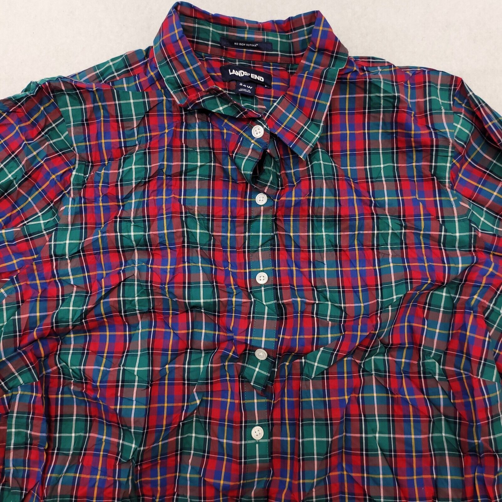 Lands' End Lands End Casual Button Up Shirt Men Size 24W Green Red Blue Size US M / EU 48-50 / 2 - 1 Thumbnail