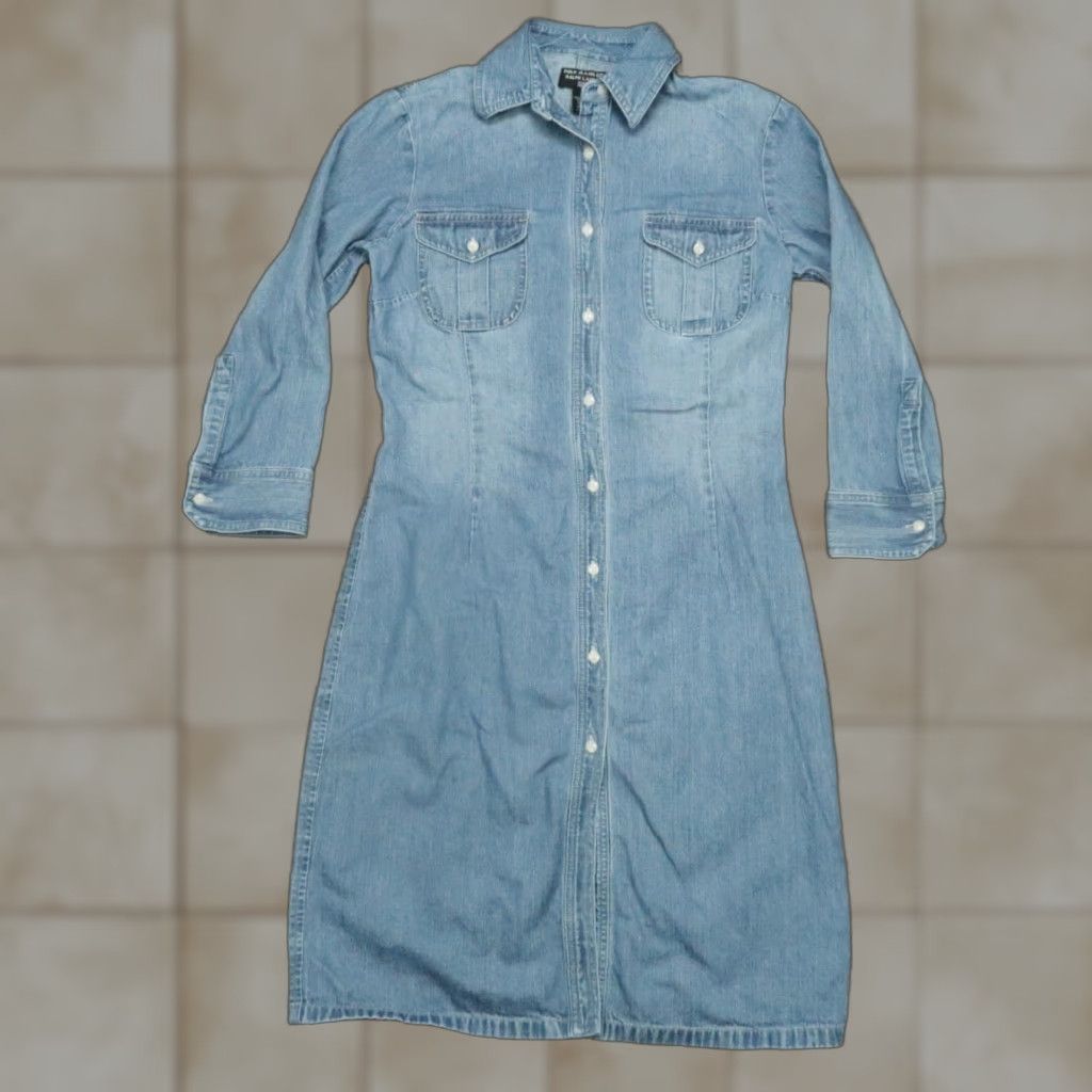 Ralph Lauren VINTAGE Polo Jeans Ralph Lauren Shirt Dress Womens 4 Blue Denim Button Long Sleeve Size S / US 4 / IT 40 - 1 Thumbnail