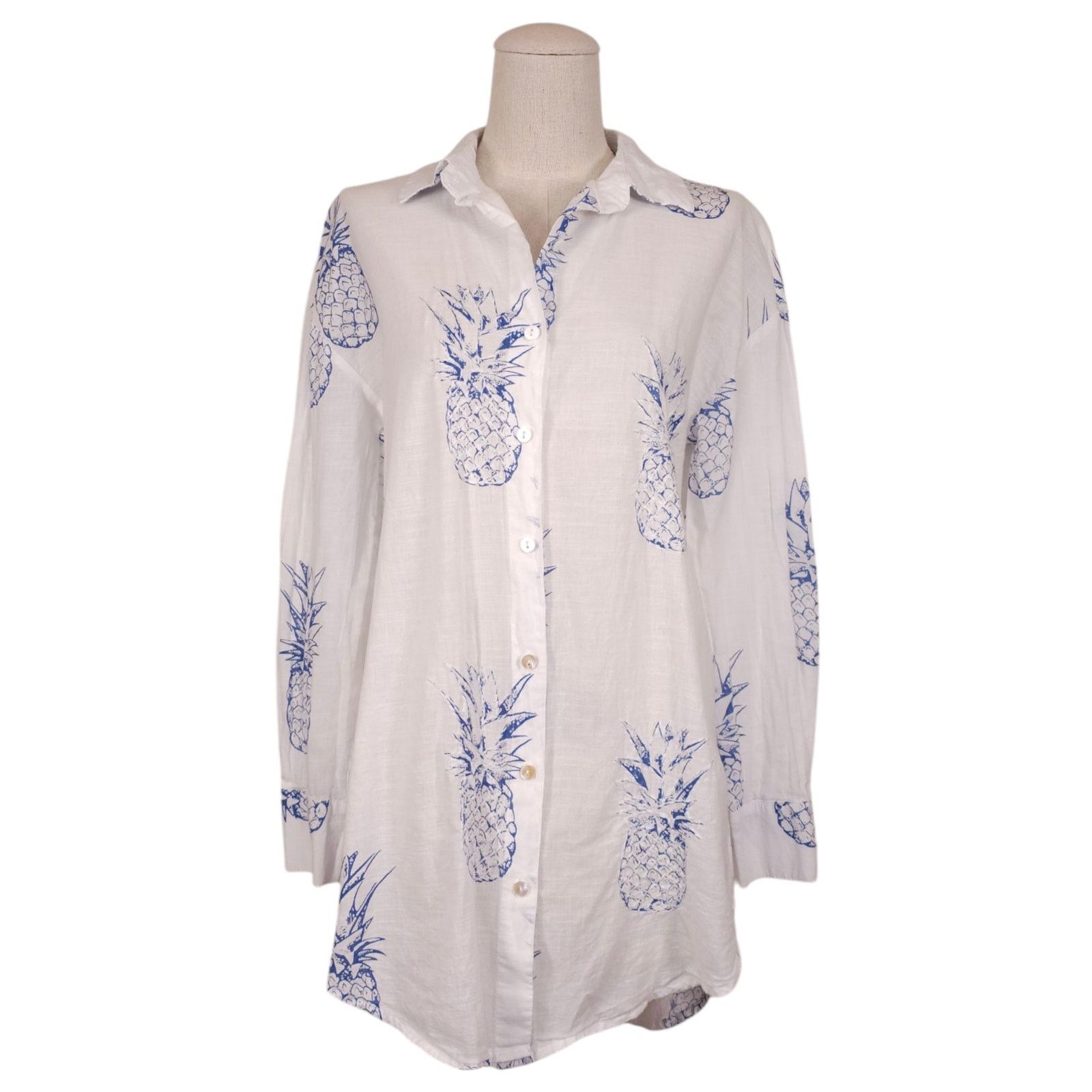 Other Blue Island Embroidered Pineapplie Print Cotton Tunic Sz XS Size XS / US 0-2 / IT 36-38 - 1 Thumbnail
