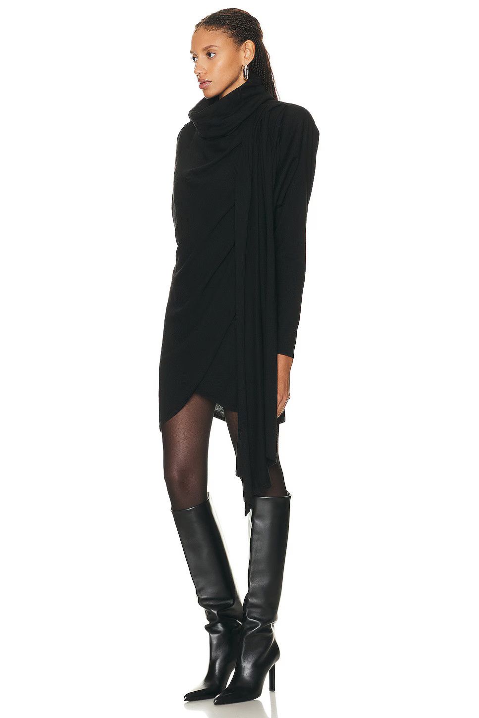 Saint Laurent Paris o1b1hav111124 Hooded Dress in Wool in Black Size S / US 4 / IT 40 - 5 Thumbnail