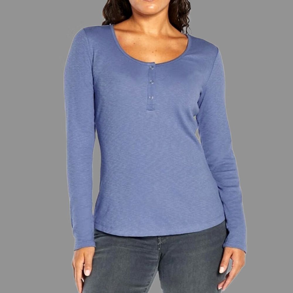 Eddie Bauer Eddie Bauer Henley T-Shirt Long Sleeve Snap Blue Medium Womens L Size L / US 10 / IT 46 - 1 Thumbnail